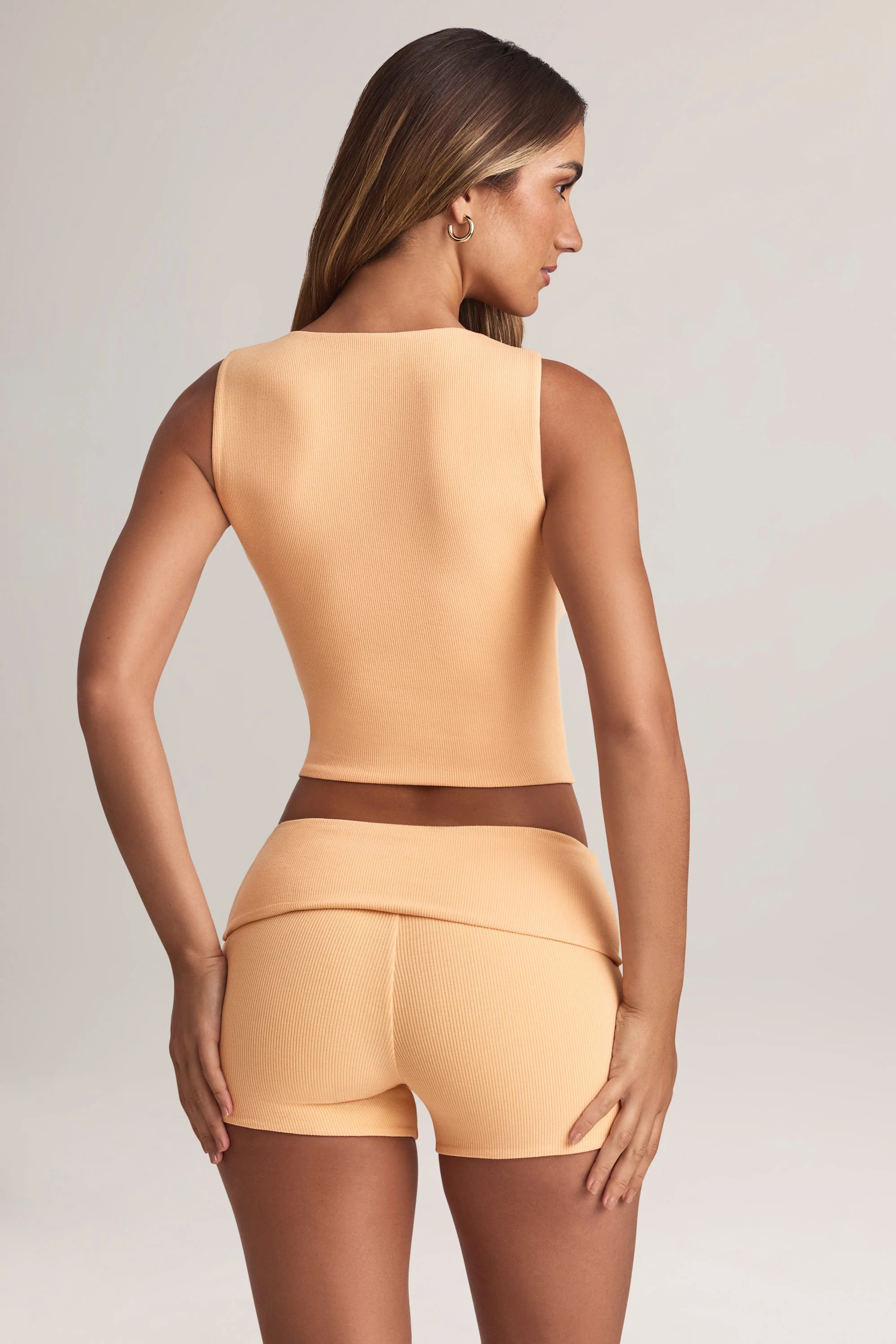 Modal Ribbed Button-Up Vest Top in Peach - Image 2