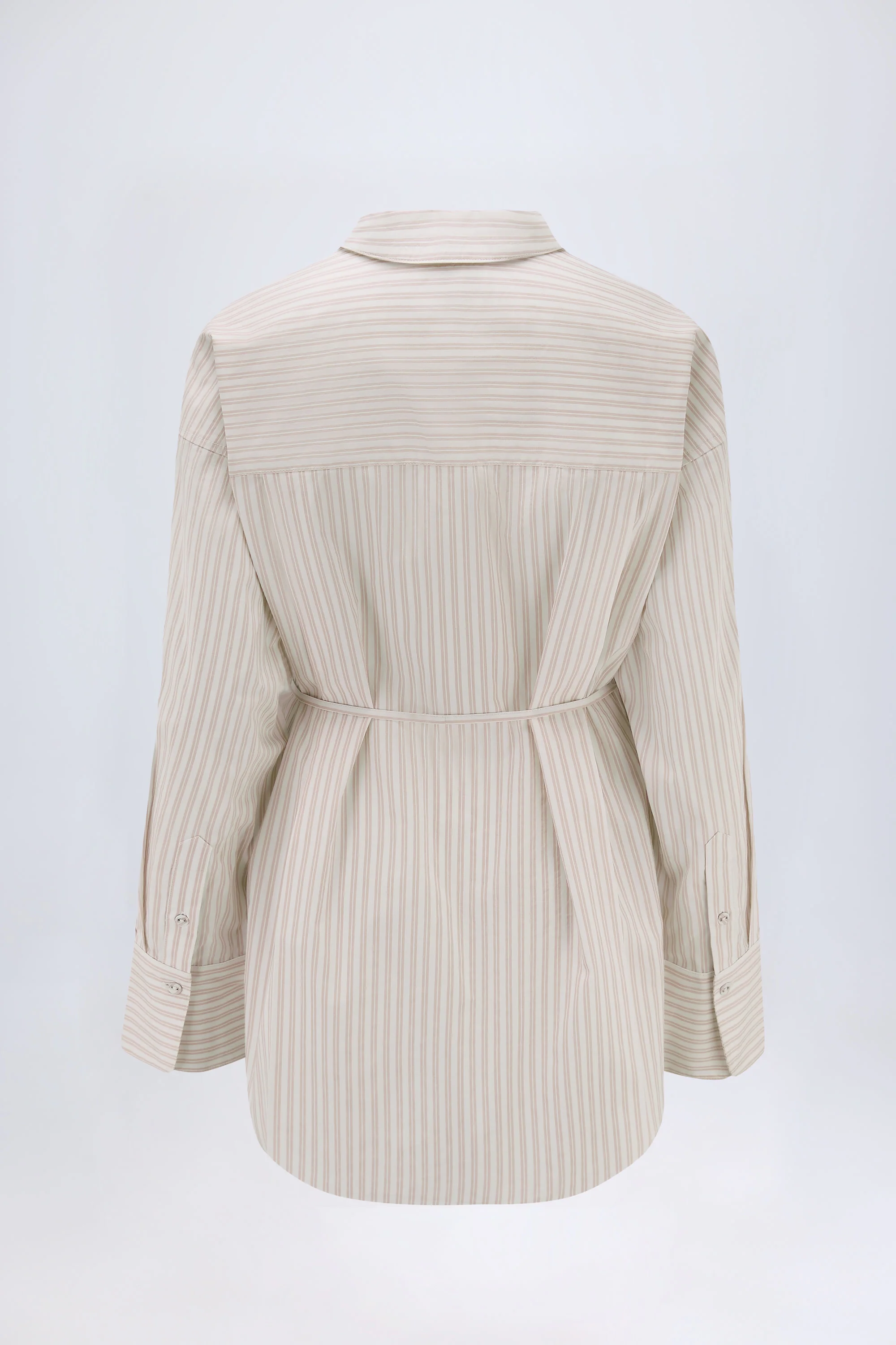 Oversized Cotton-Poplin Shirt in Taupe Stripe - Image 3