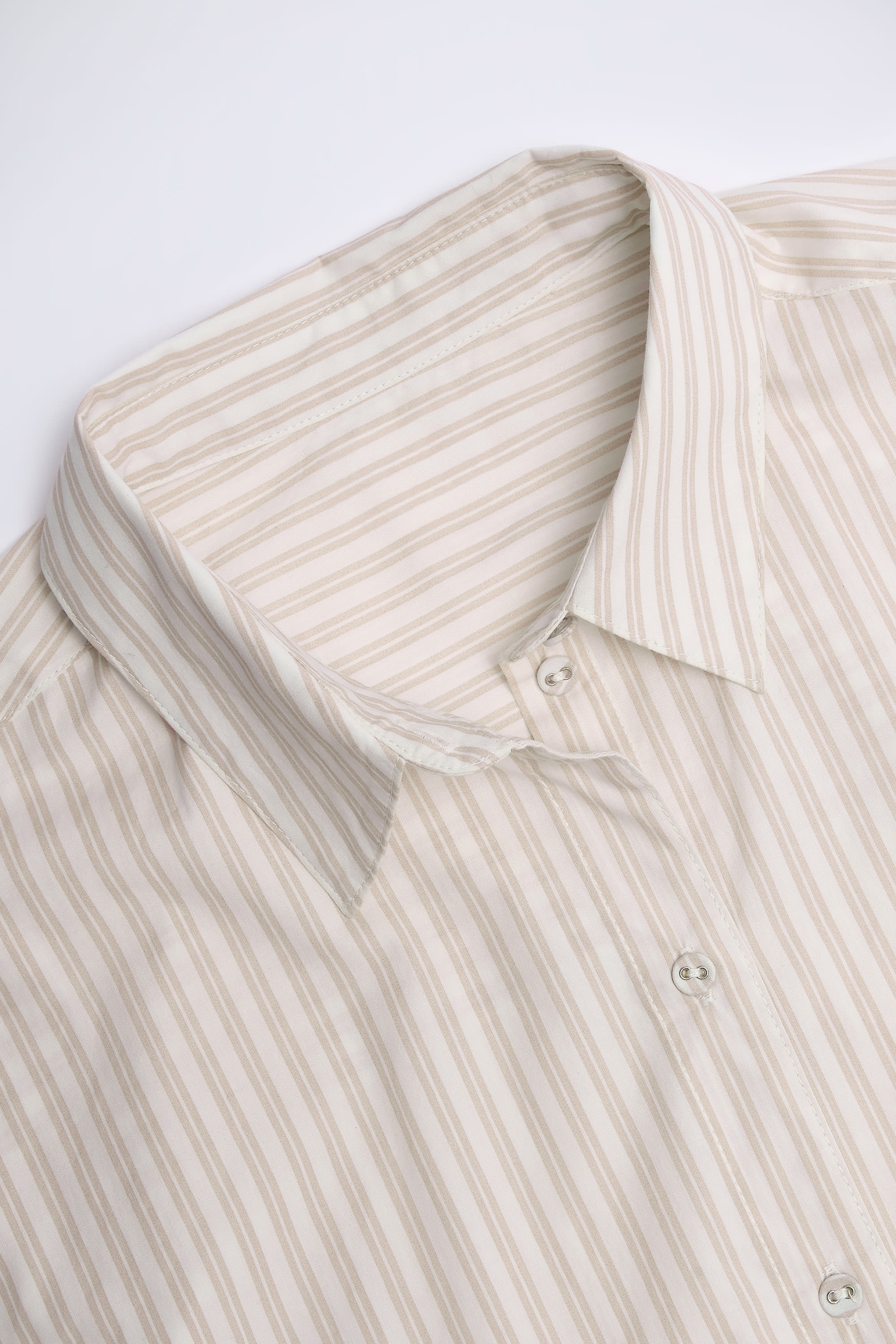 Oversized Cotton-Poplin Shirt in Taupe Stripe - Image 4