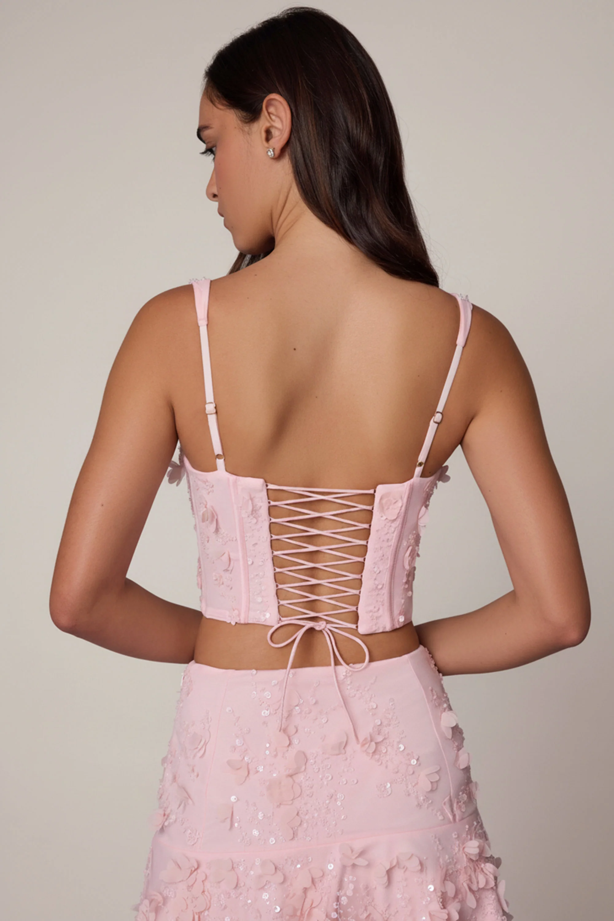 Embellished Lace-Up Corset Top in Soft Pink - Image 7