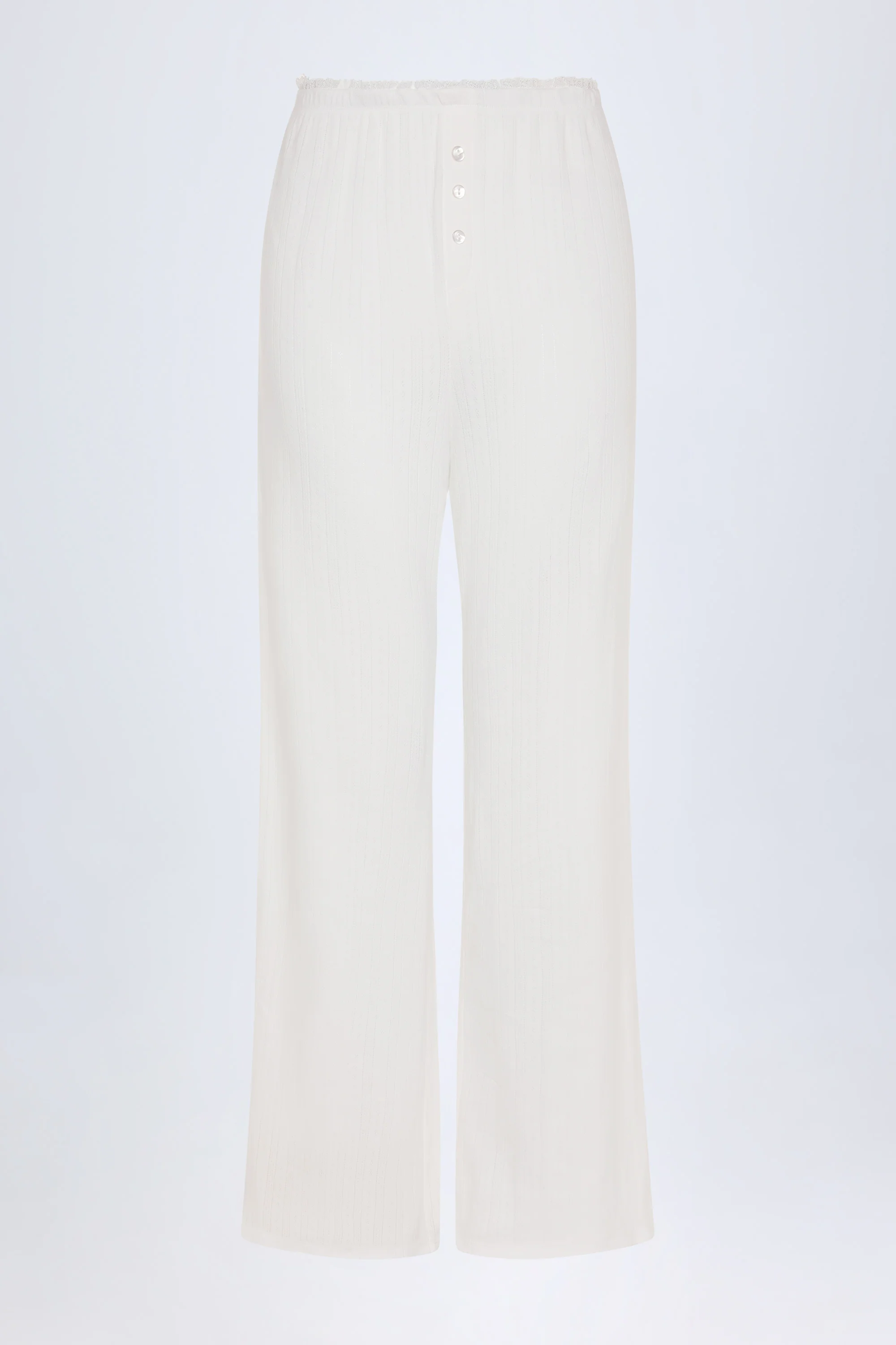 Pointelle Mid-Rise Straight-Leg Trousers in White - Image 3