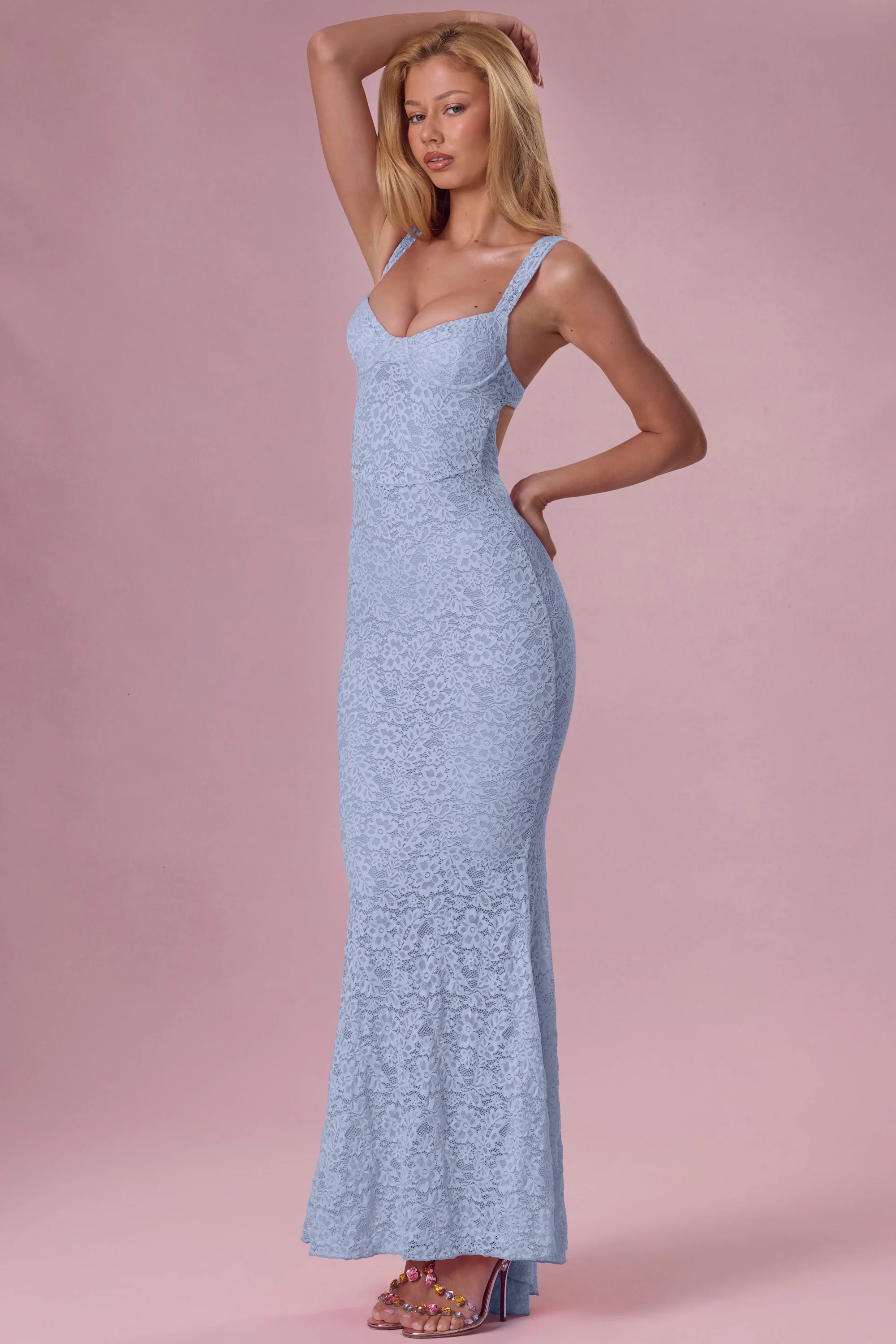 Lace Sweetheart-Neck Gown in Powder Blue - Image 7