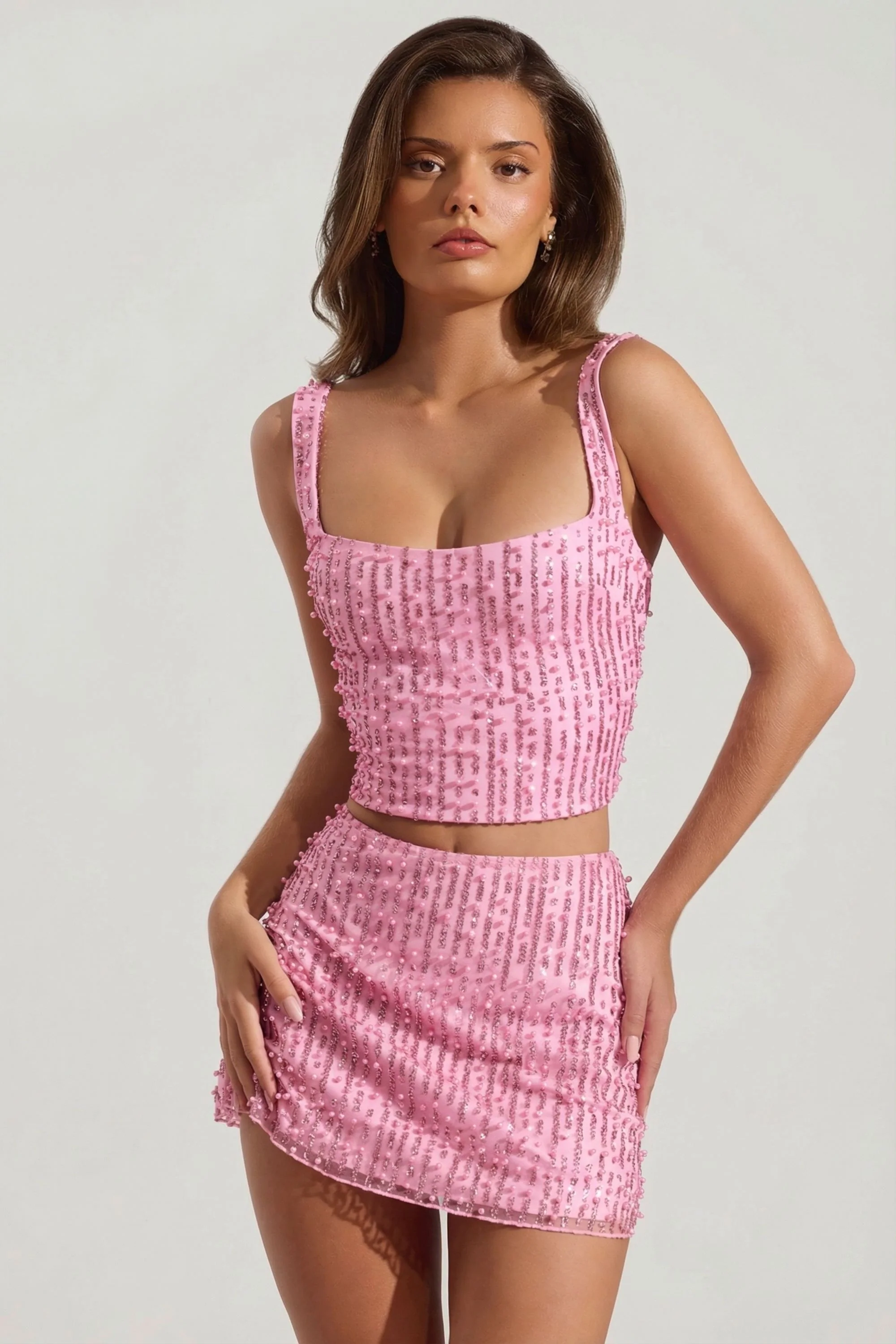 Embellished Square-Neck Crop Top in Pink - Image 7