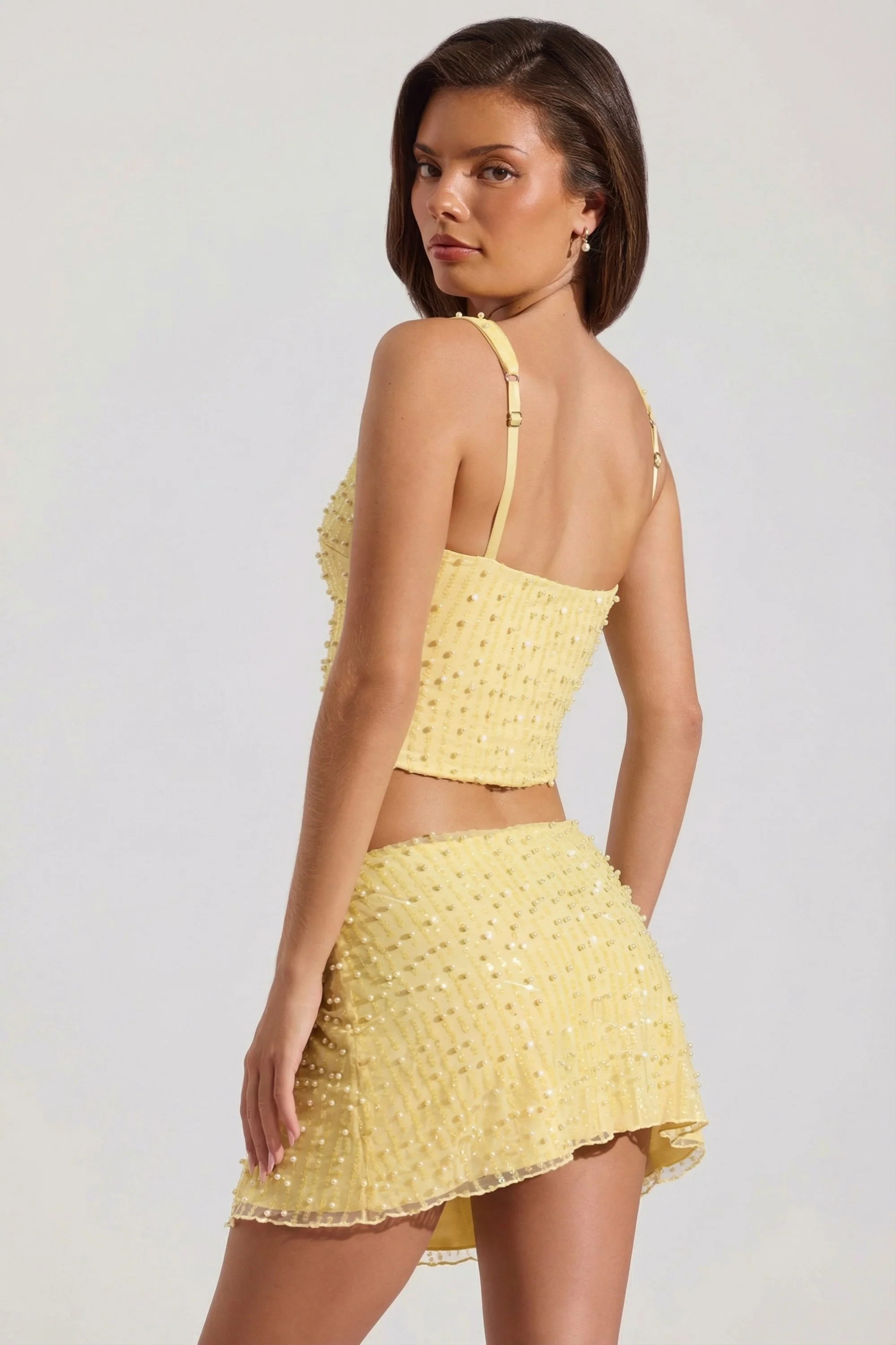 Embellished Square-Neck Crop Top in Yellow - Image 5