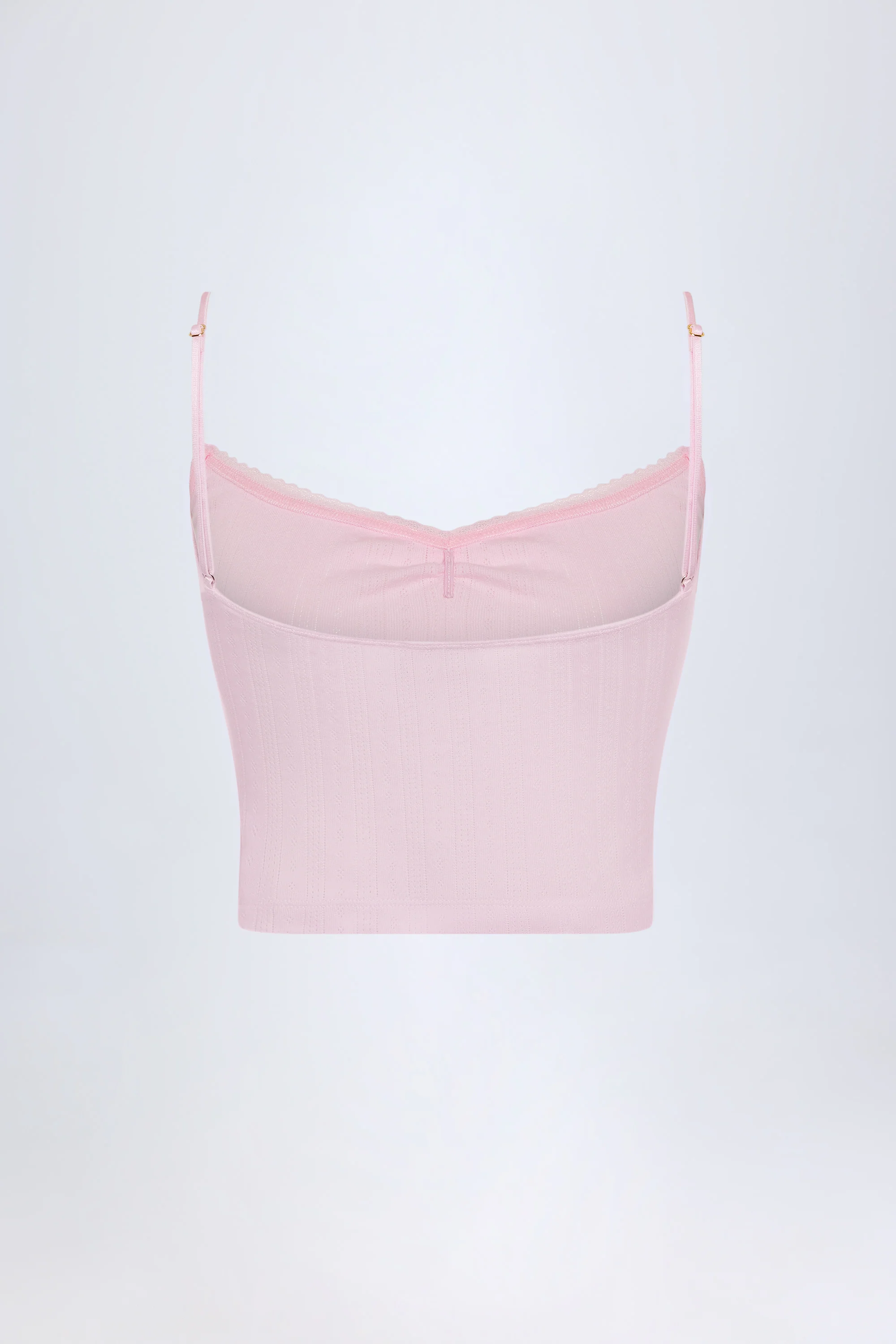 Pointelle Ruched Camisole Crop Top in Baby Pink - Image 4
