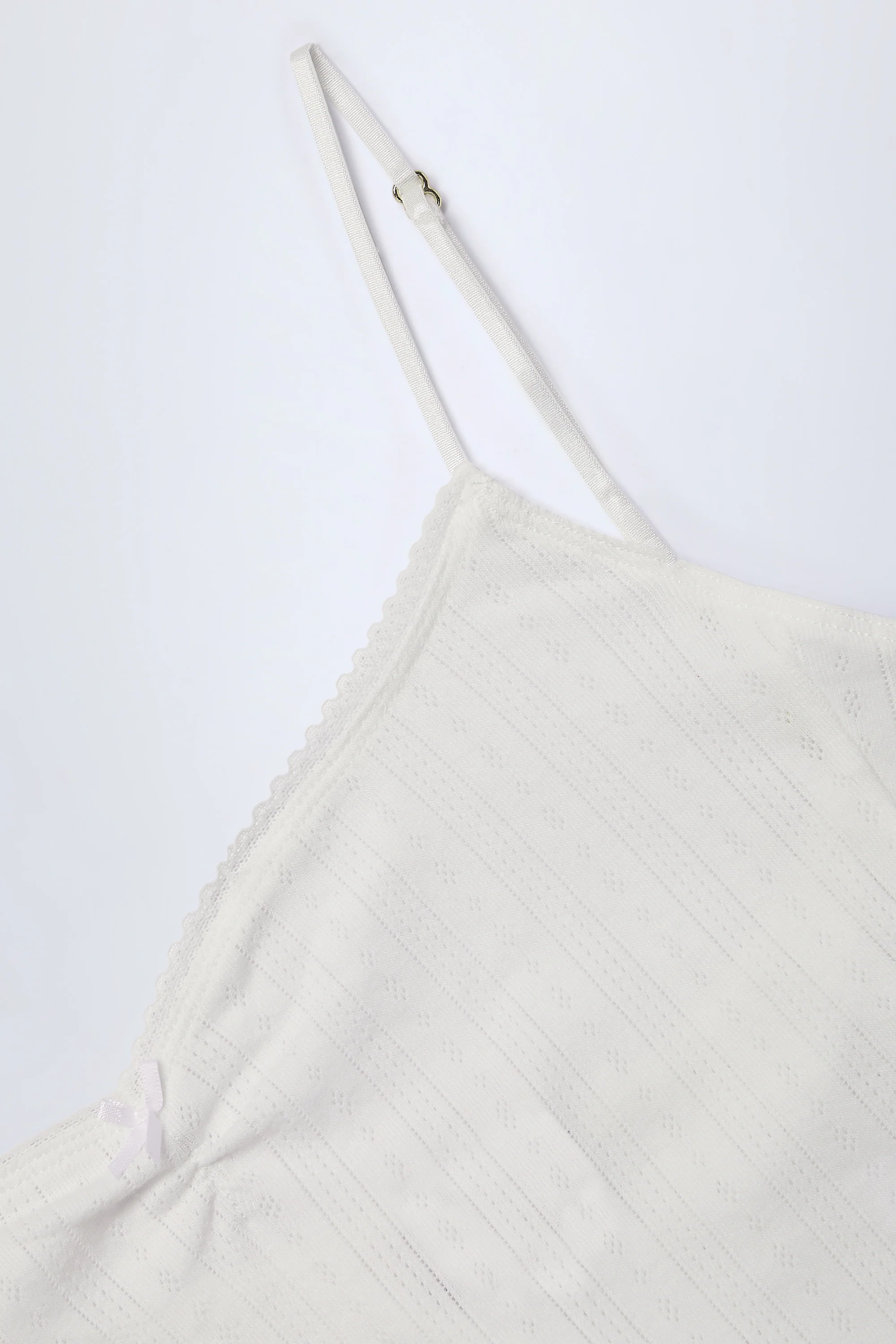 Pointelle Ruched Camisole Crop Top in White - Image 5