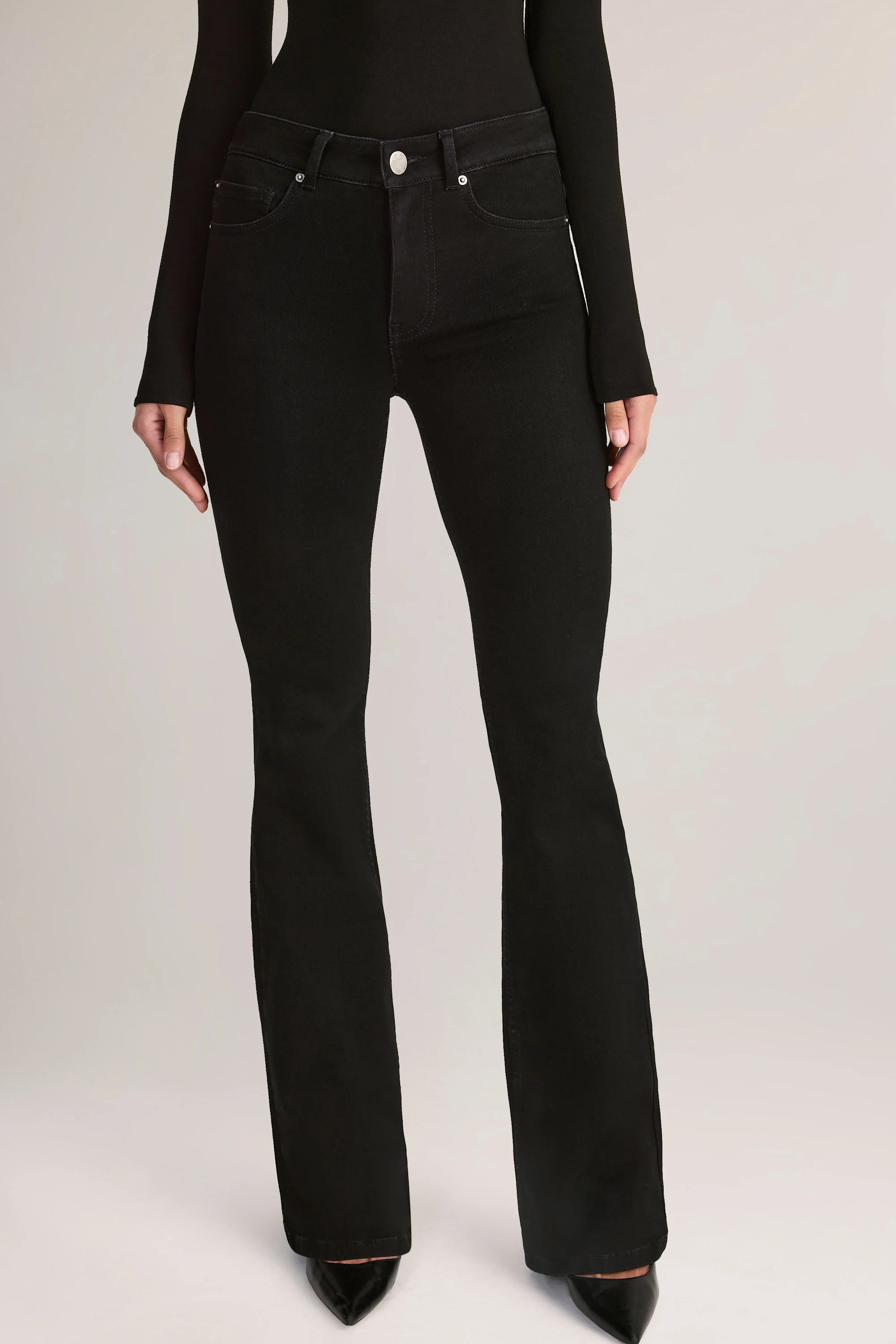 Denim Mid-Rise Flared Jeans in Black - Image 4