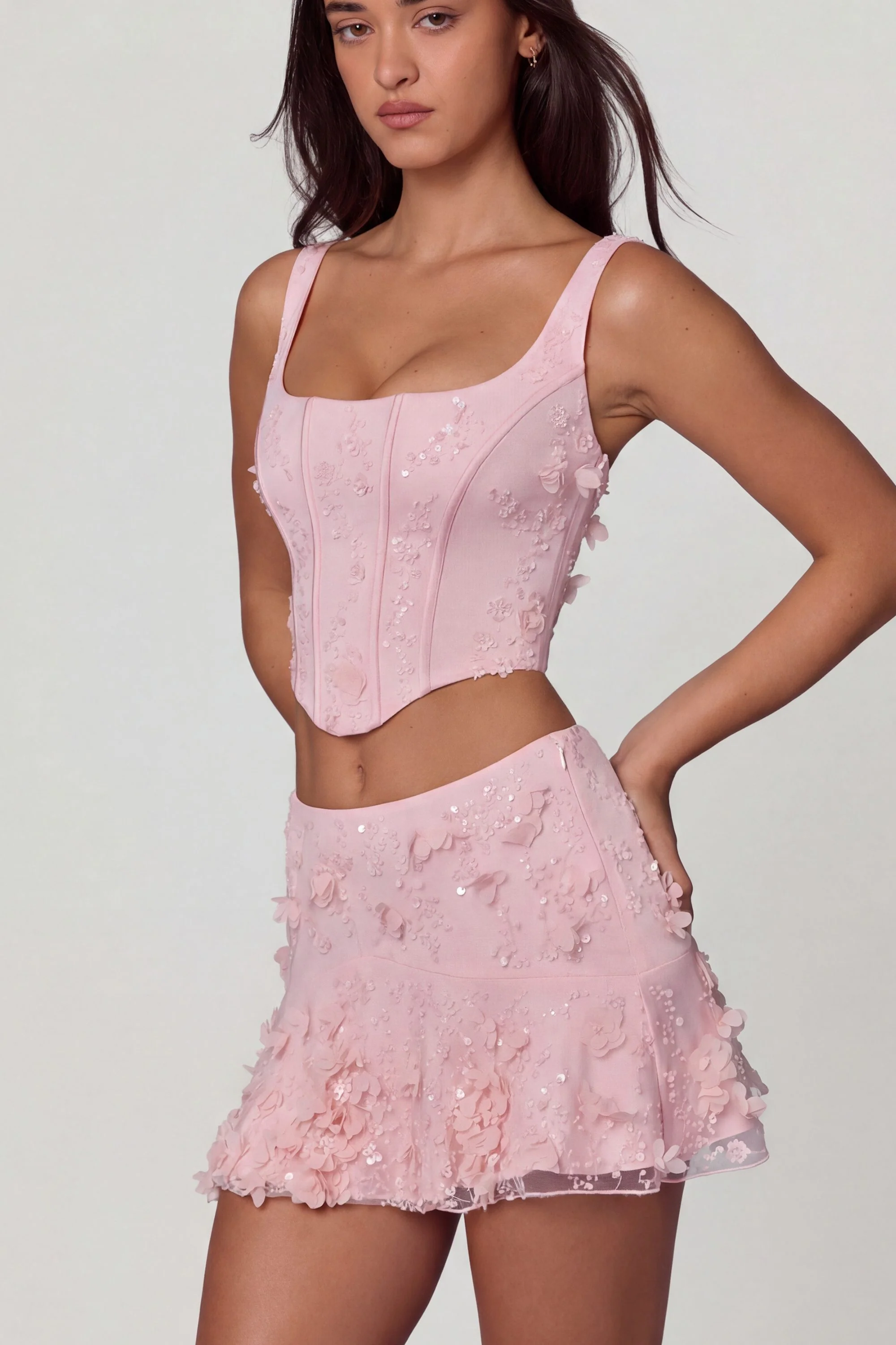 Embellished Mid-Rise A-Line Mini Skirt in Soft Pink - Image 7