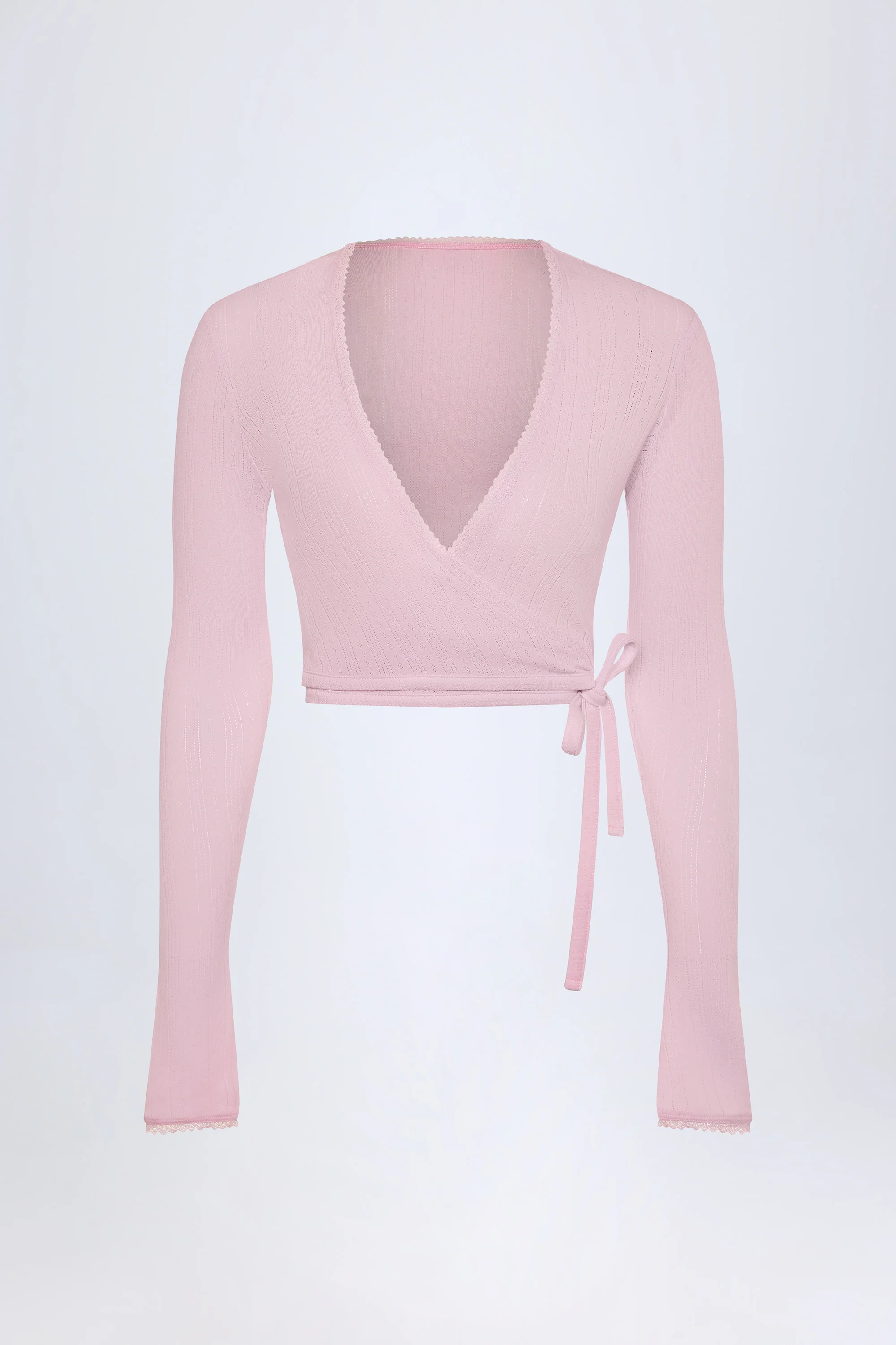 Pointelle Wrap Crop Top in Baby Pink - Image 3