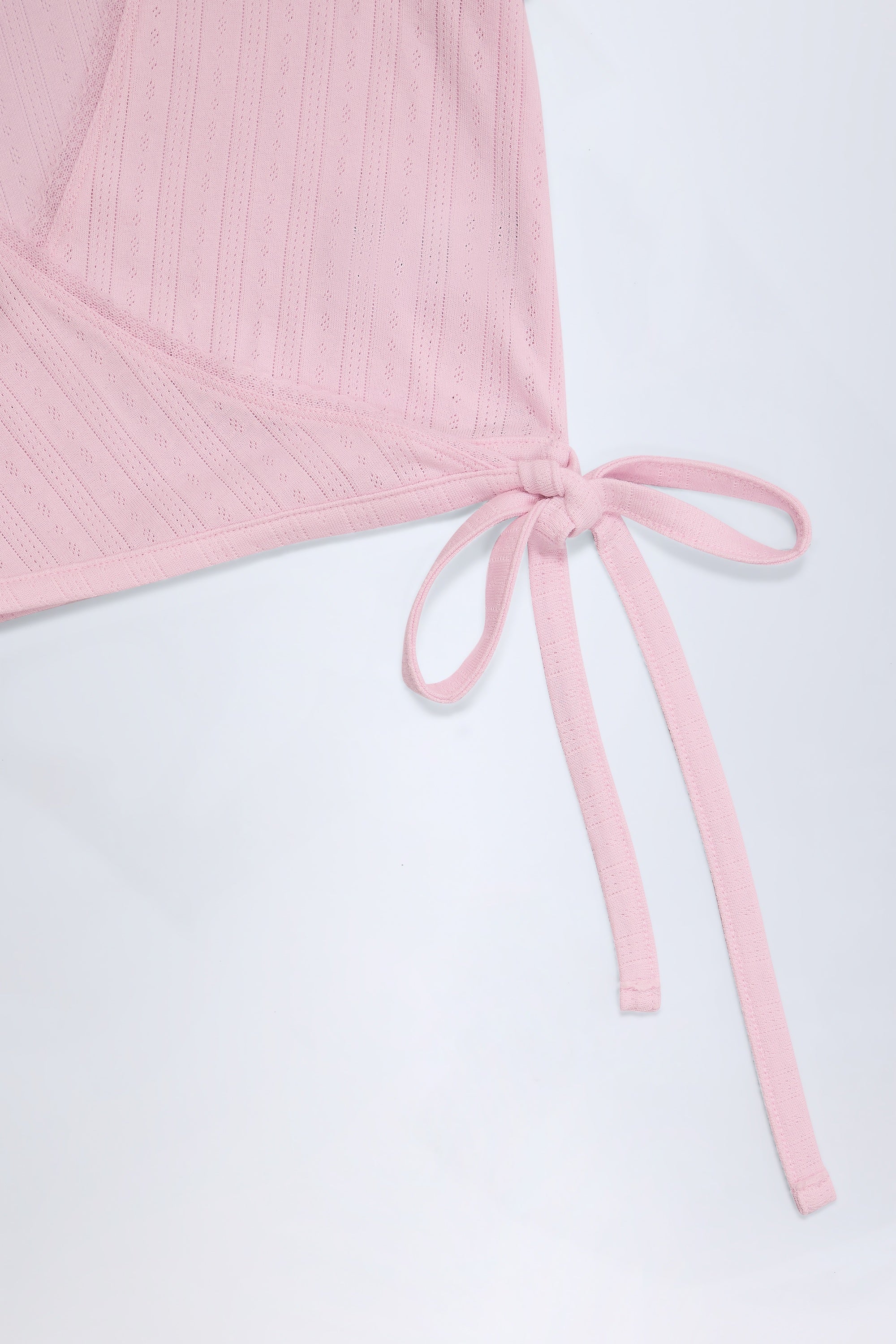 Pointelle Wrap Crop Top in Baby Pink - Image 5