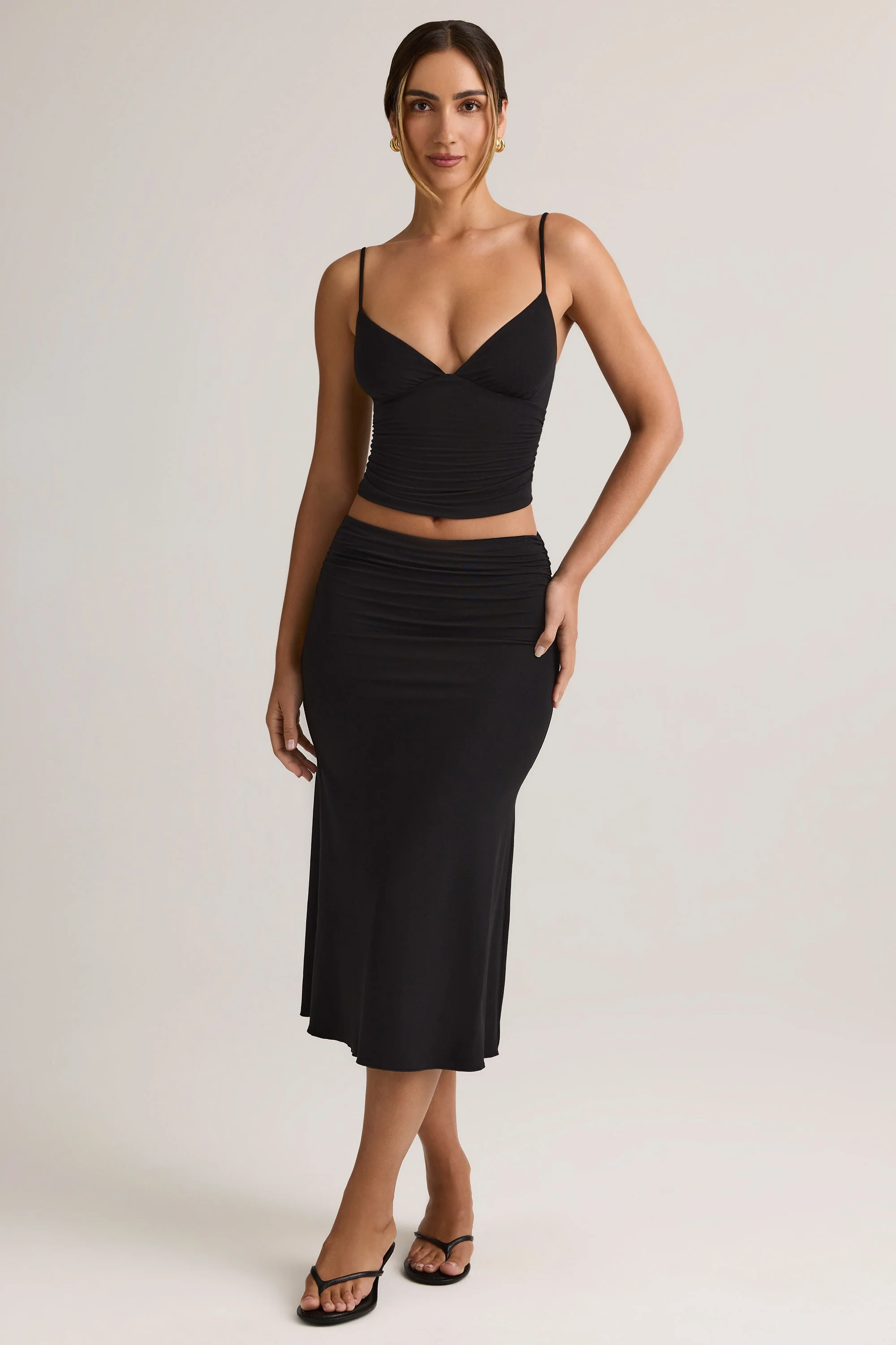 Modal Ruched Mid-Rise Midaxi Skirt in Black - Image 4