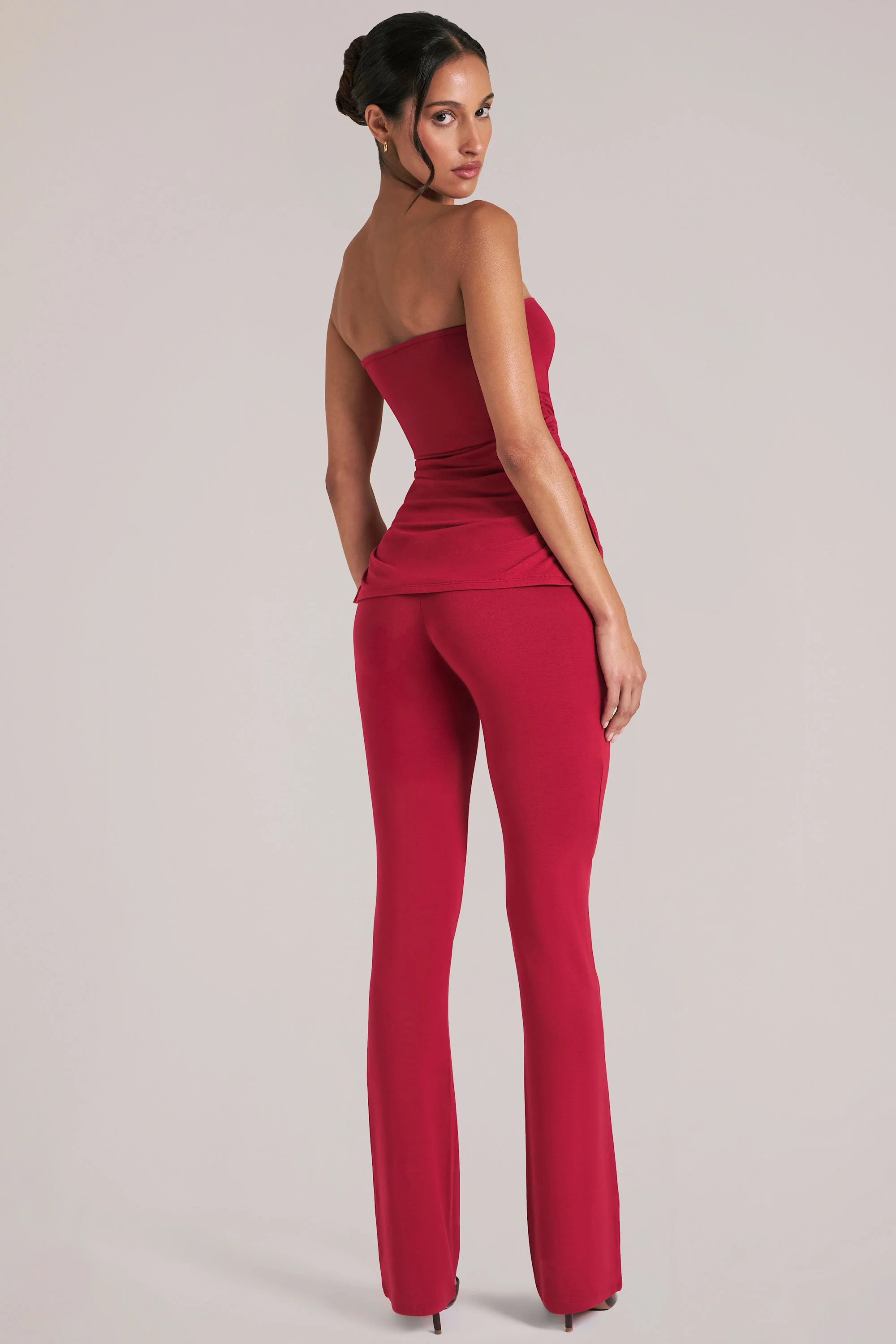Mid-Rise Fitted Trousers  in Cherry Red - Image 2