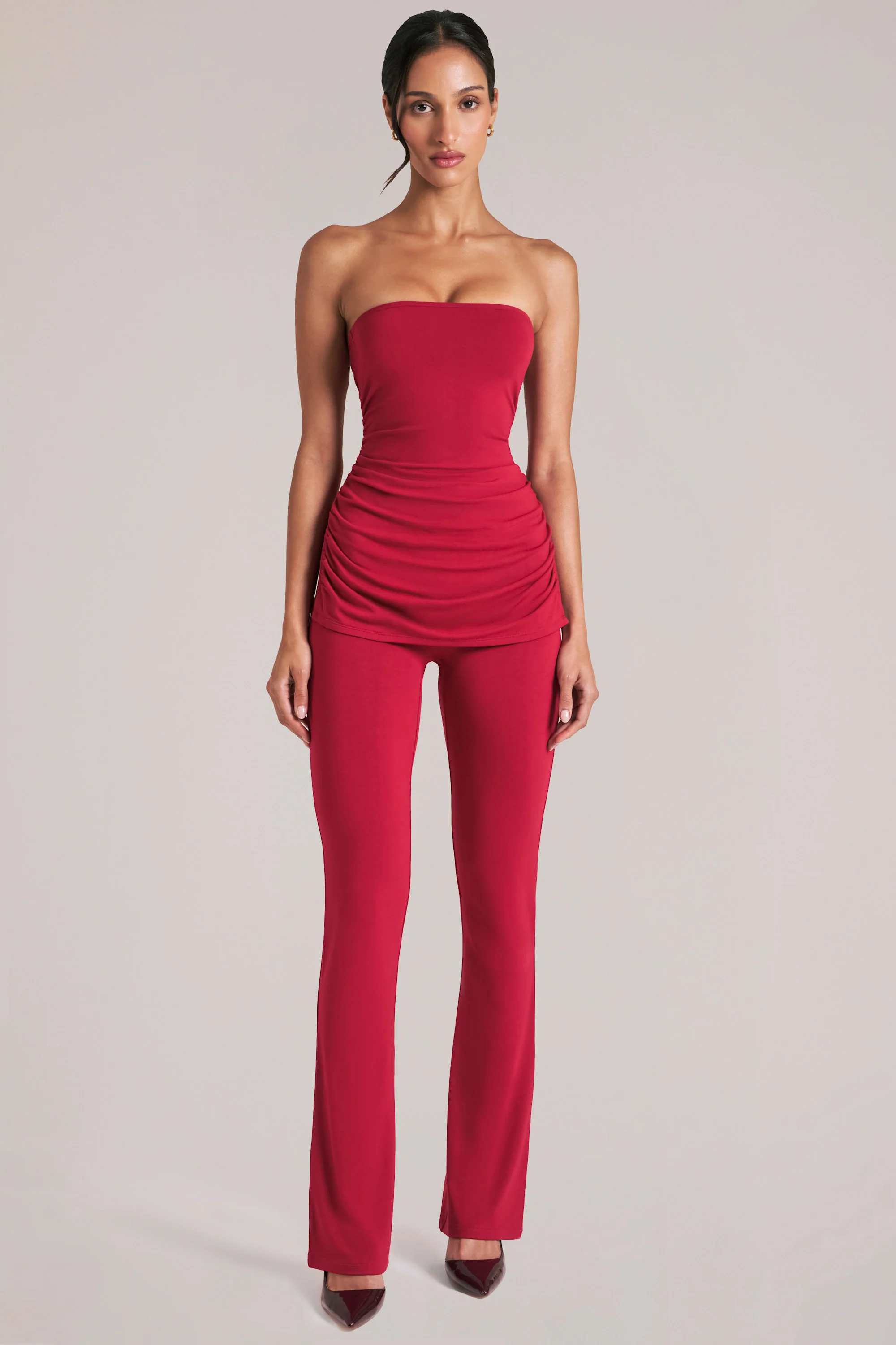 Mid-Rise Fitted Trousers  in Cherry Red - Image 4