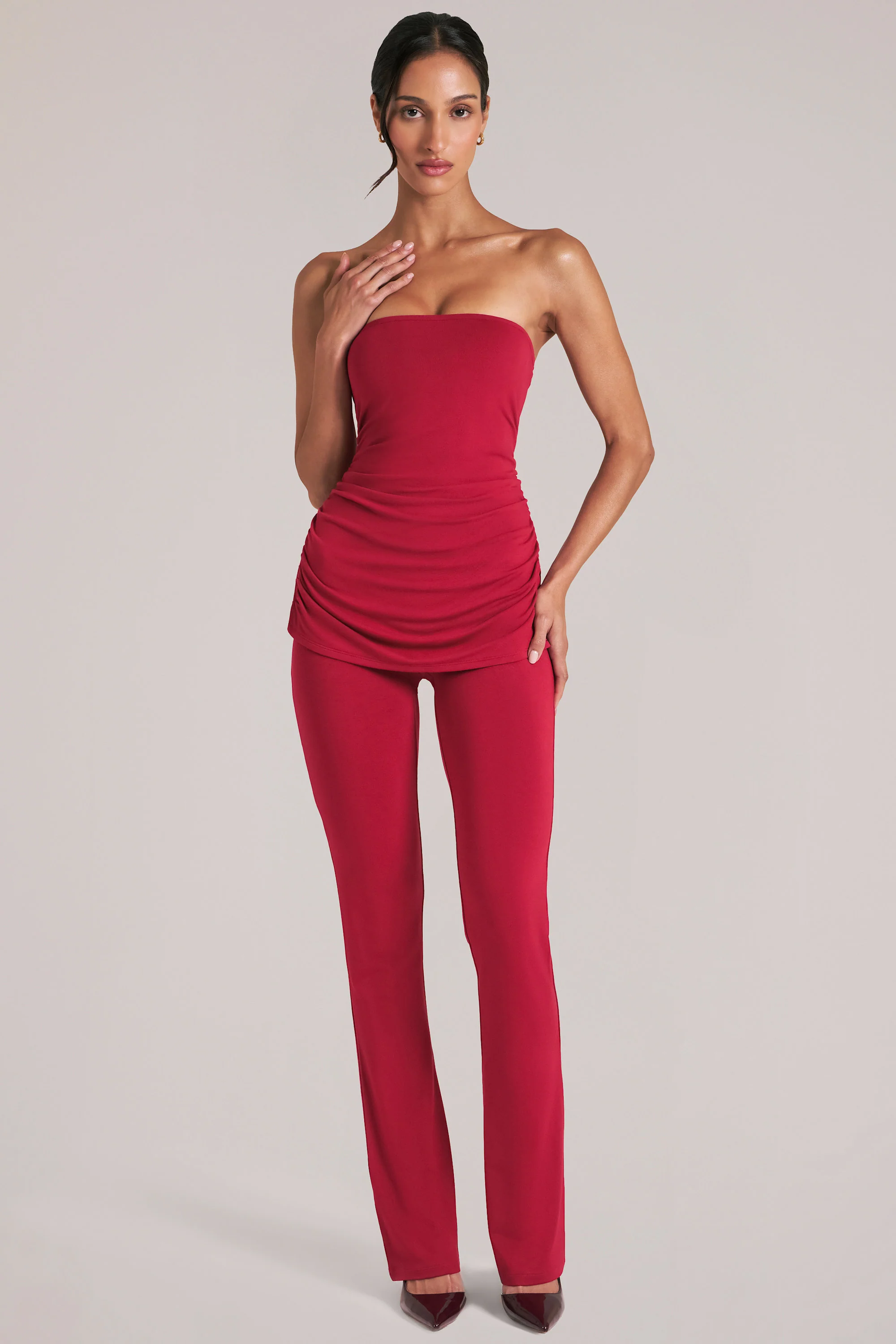 Mid-Rise Fitted Trousers  in Cherry Red - Image 5