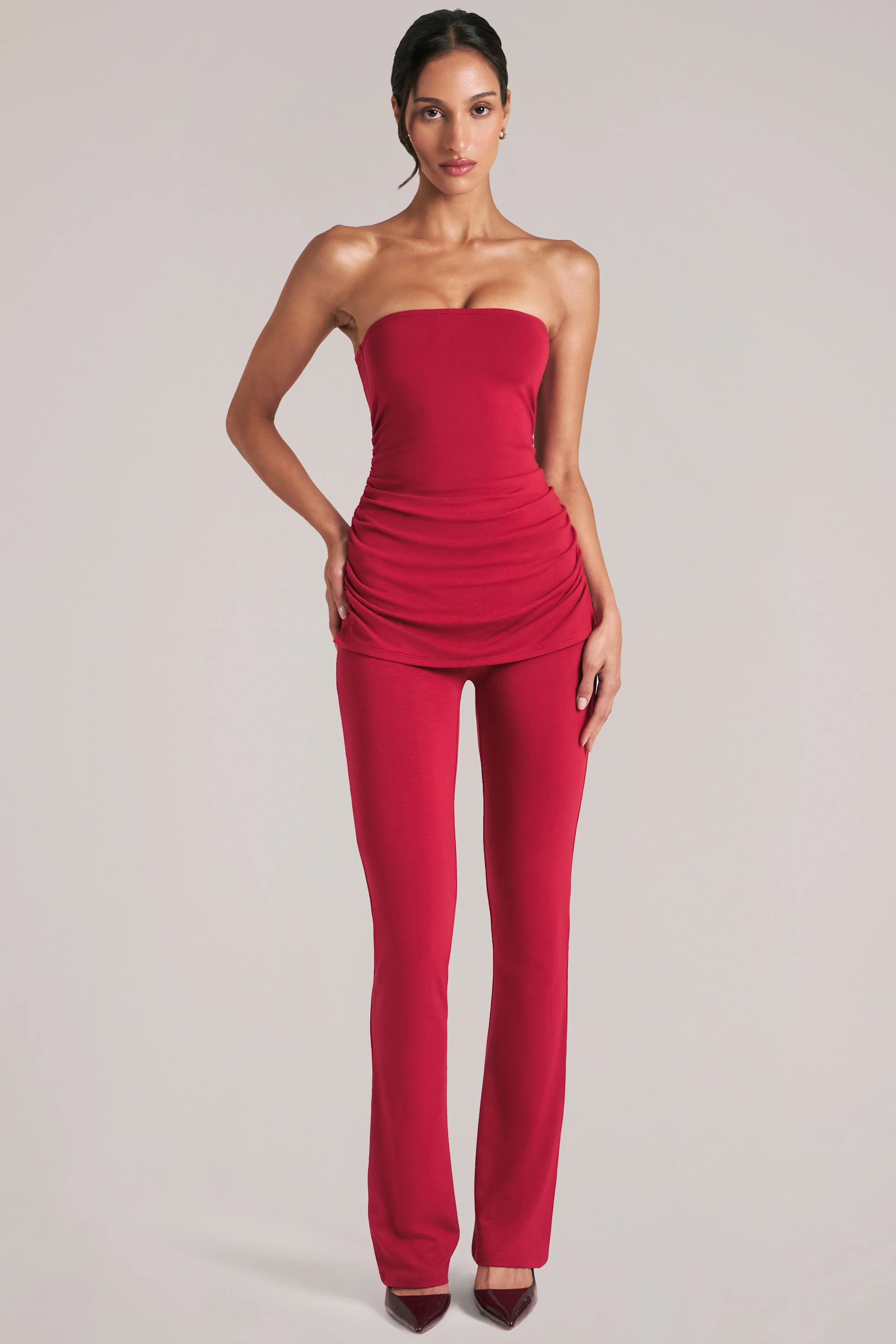 Mid-Rise Fitted Trousers  in Cherry Red - Image 7