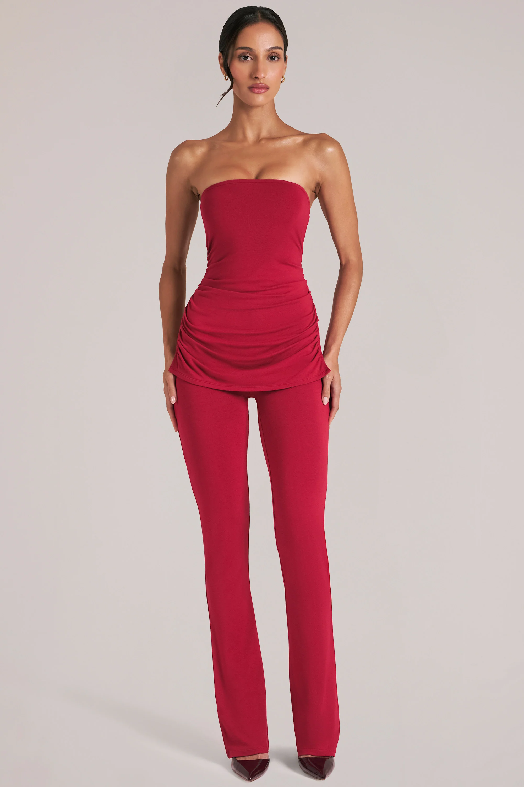 Mid-Rise Fitted Trousers  in Cherry Red - Image 8