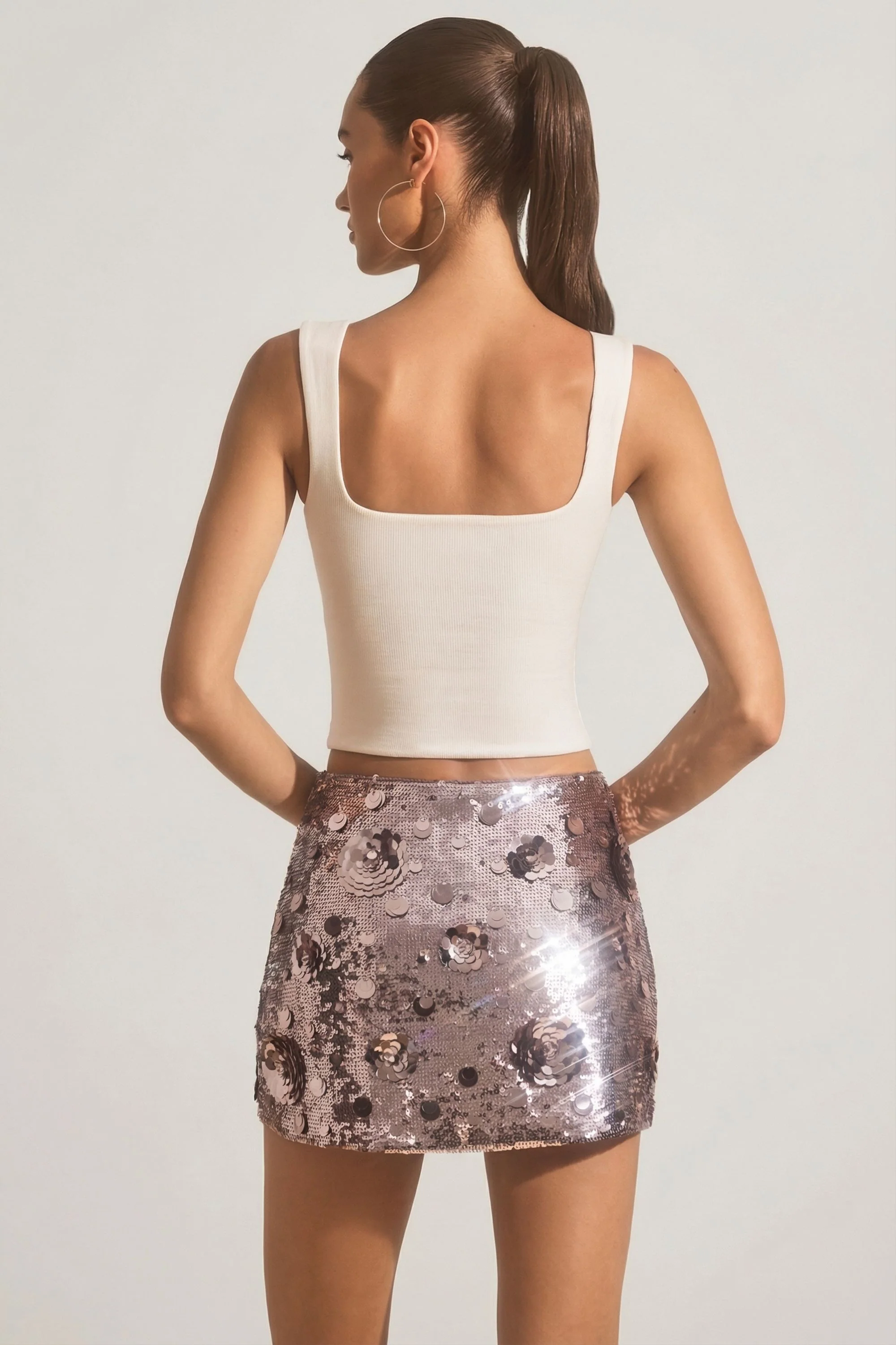 Sequin-Embellished Mini Skirt in Silver - Image 2