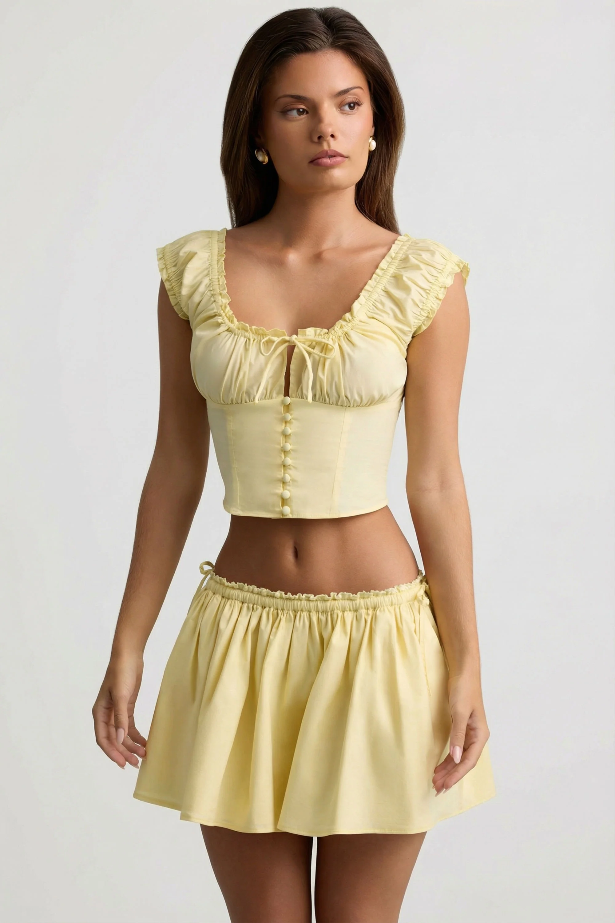 Ruched Cotton-Poplin Mini Skirt in Lemon Yellow - Image 6