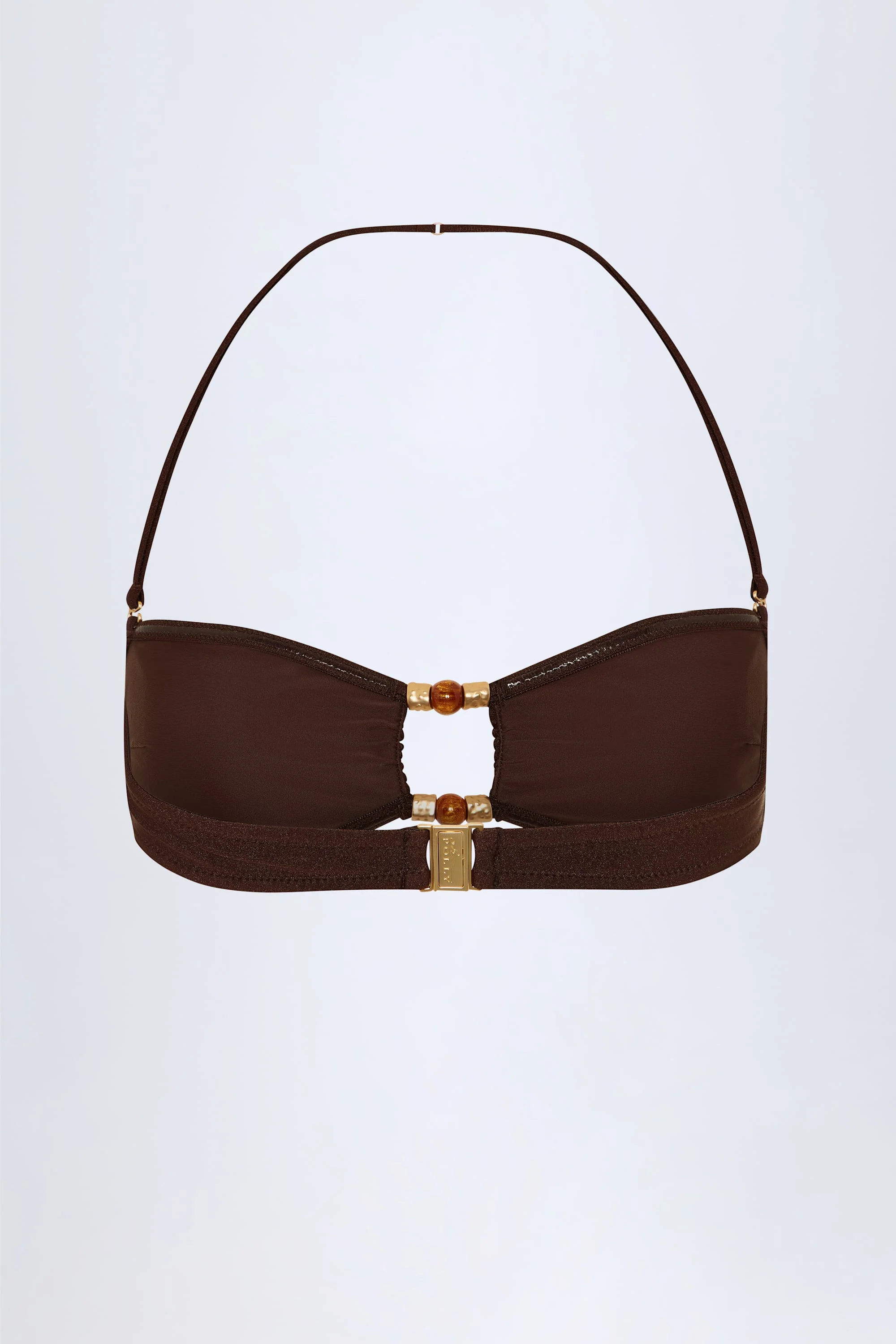Bead-Embellished Bandeau Bikini Top in Dark Chocolate - Image 4