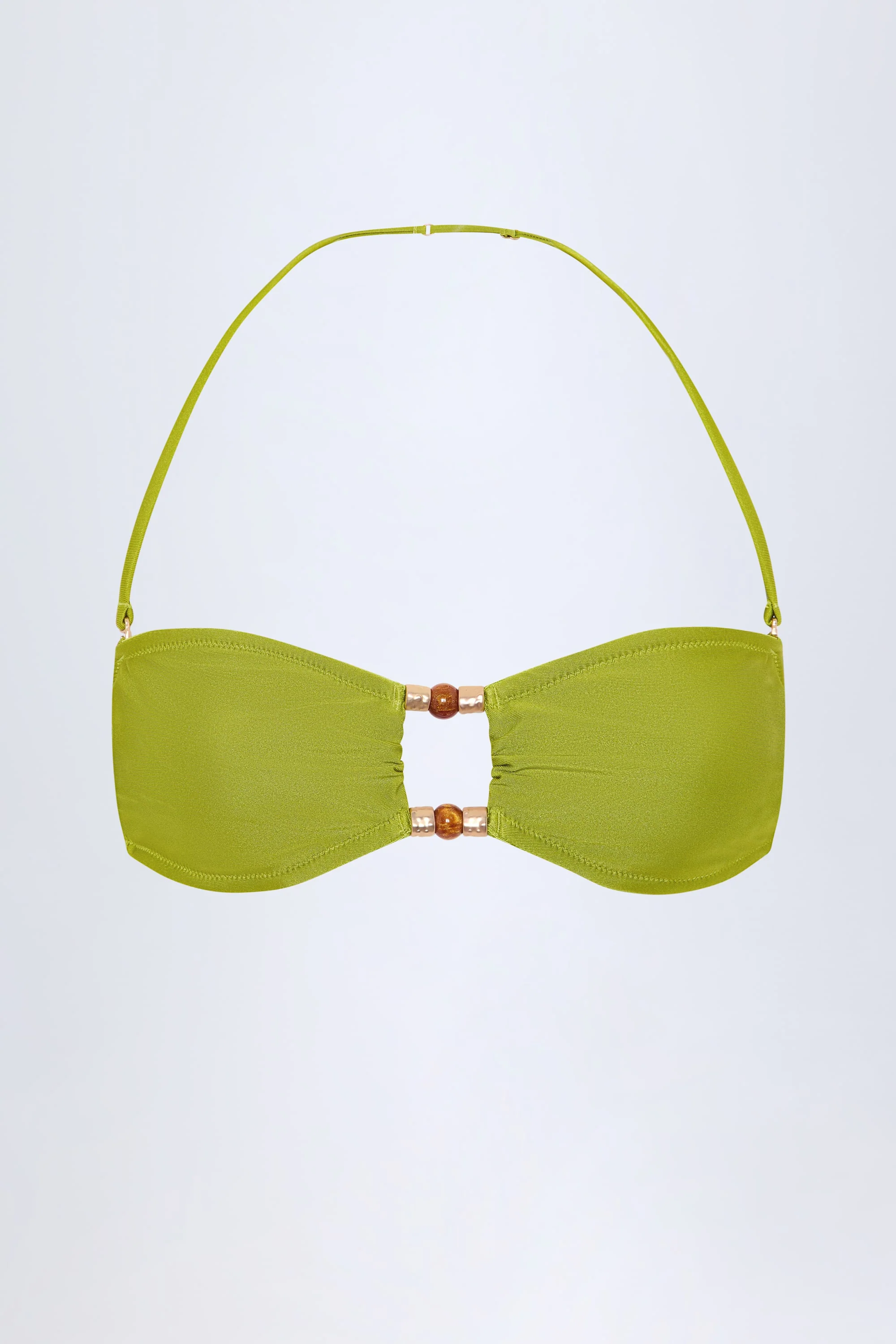 Bead-Embellished Bandeau Bikini Top in Olive Green - Image 3