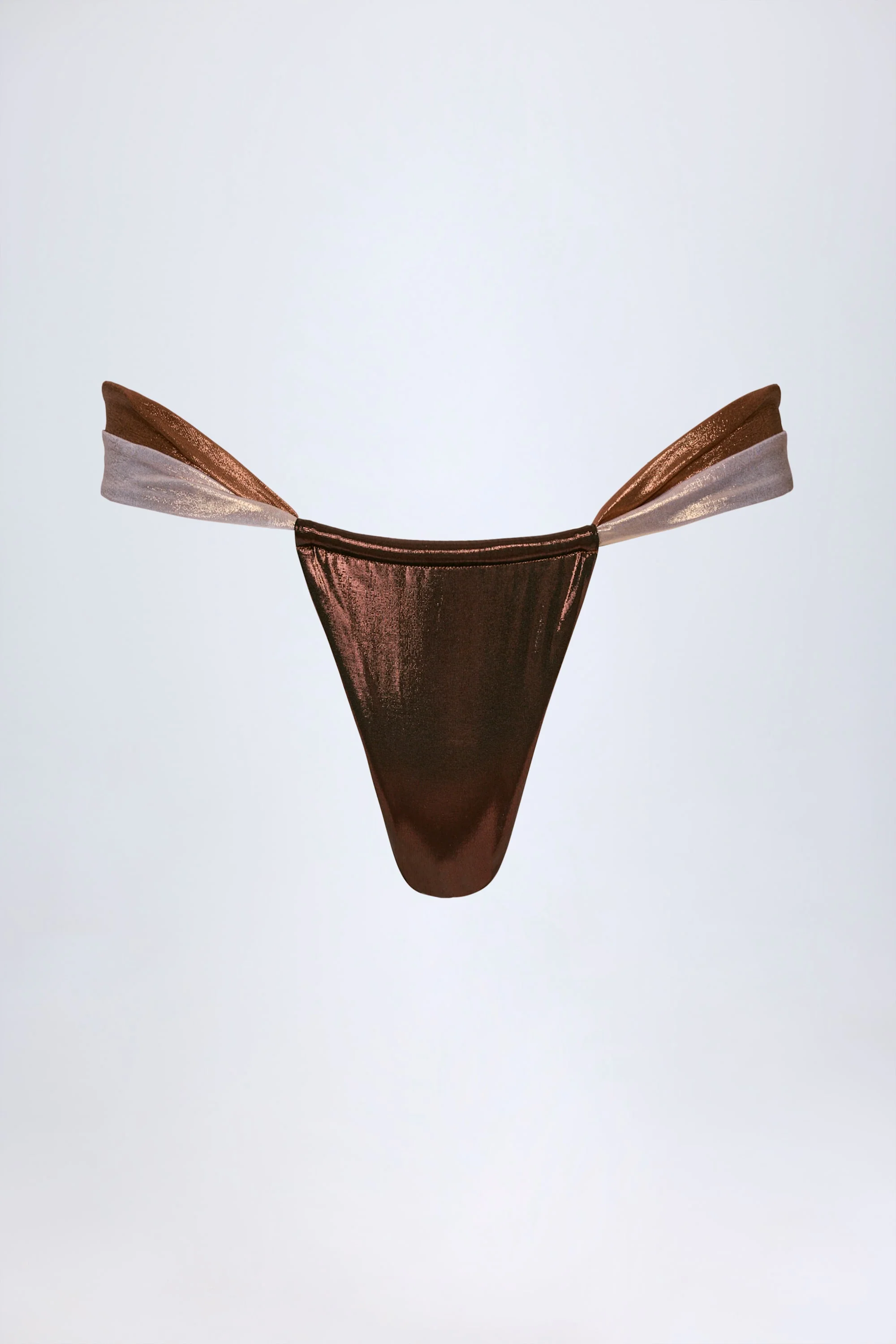 Ruched Thong Bikini Bottoms in Bronze Gold - Image 3