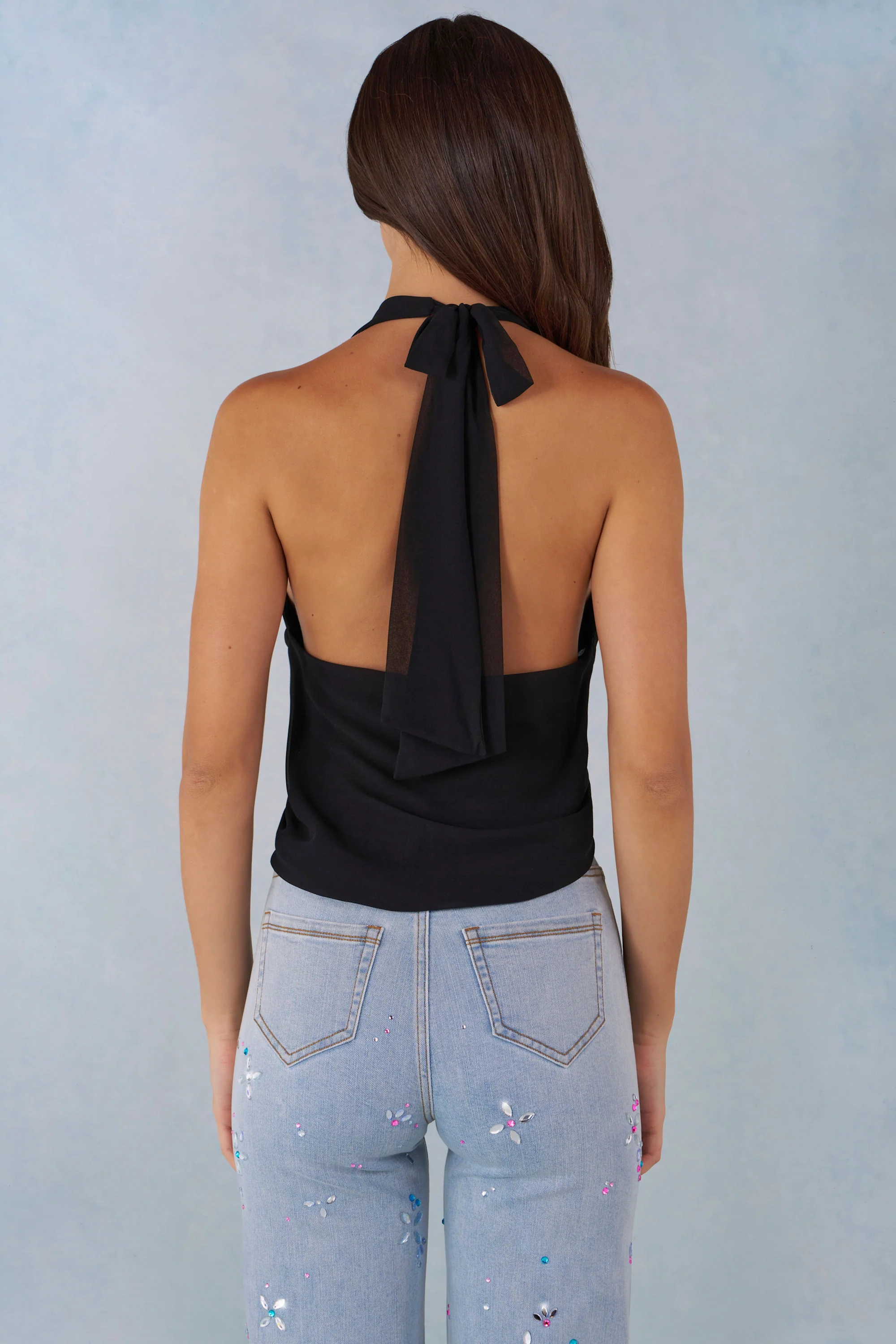 Deep Plunge Halterneck Top in Black - Image 6