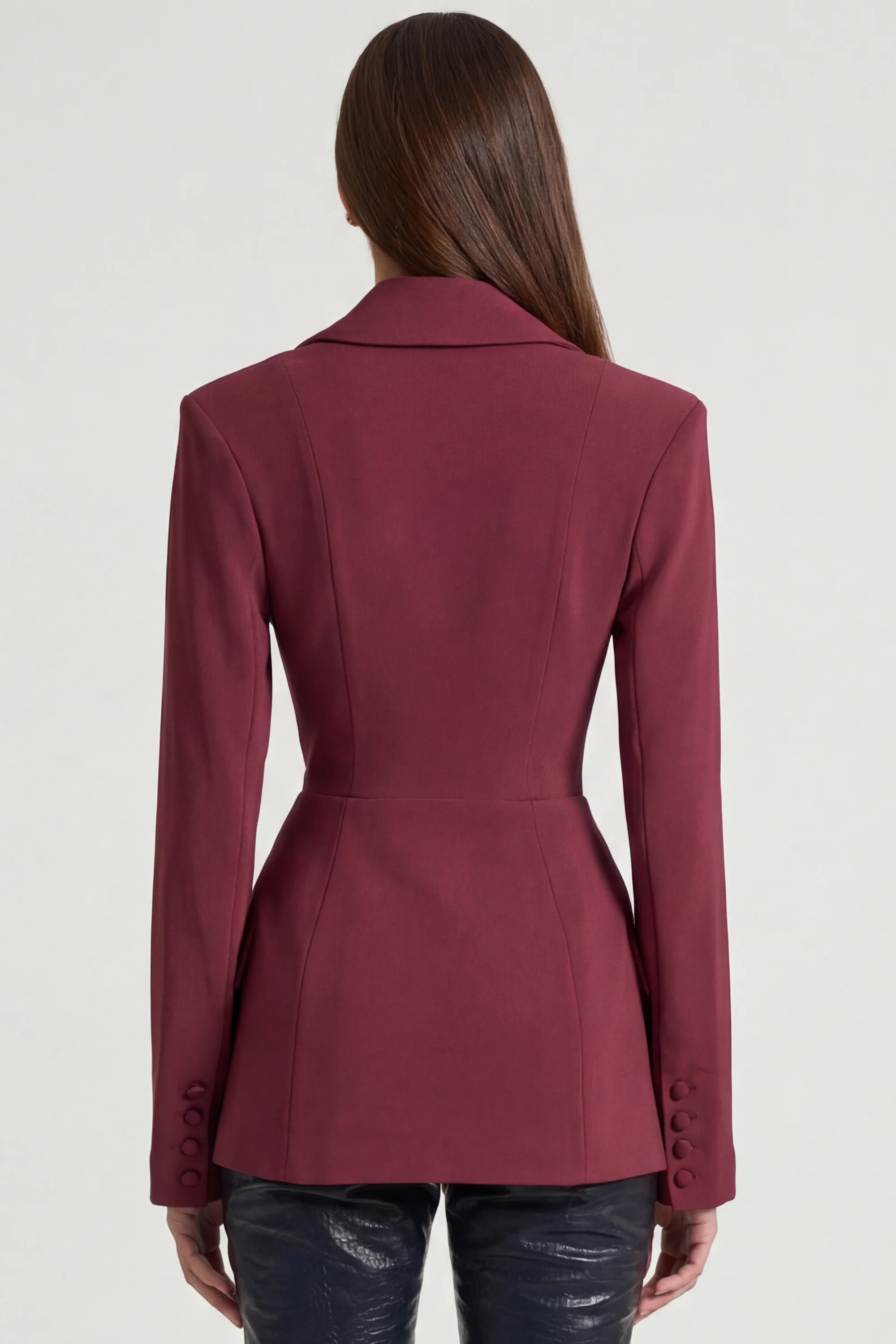 Structured Double-Breasted Blazer in Burgundy - Image 2