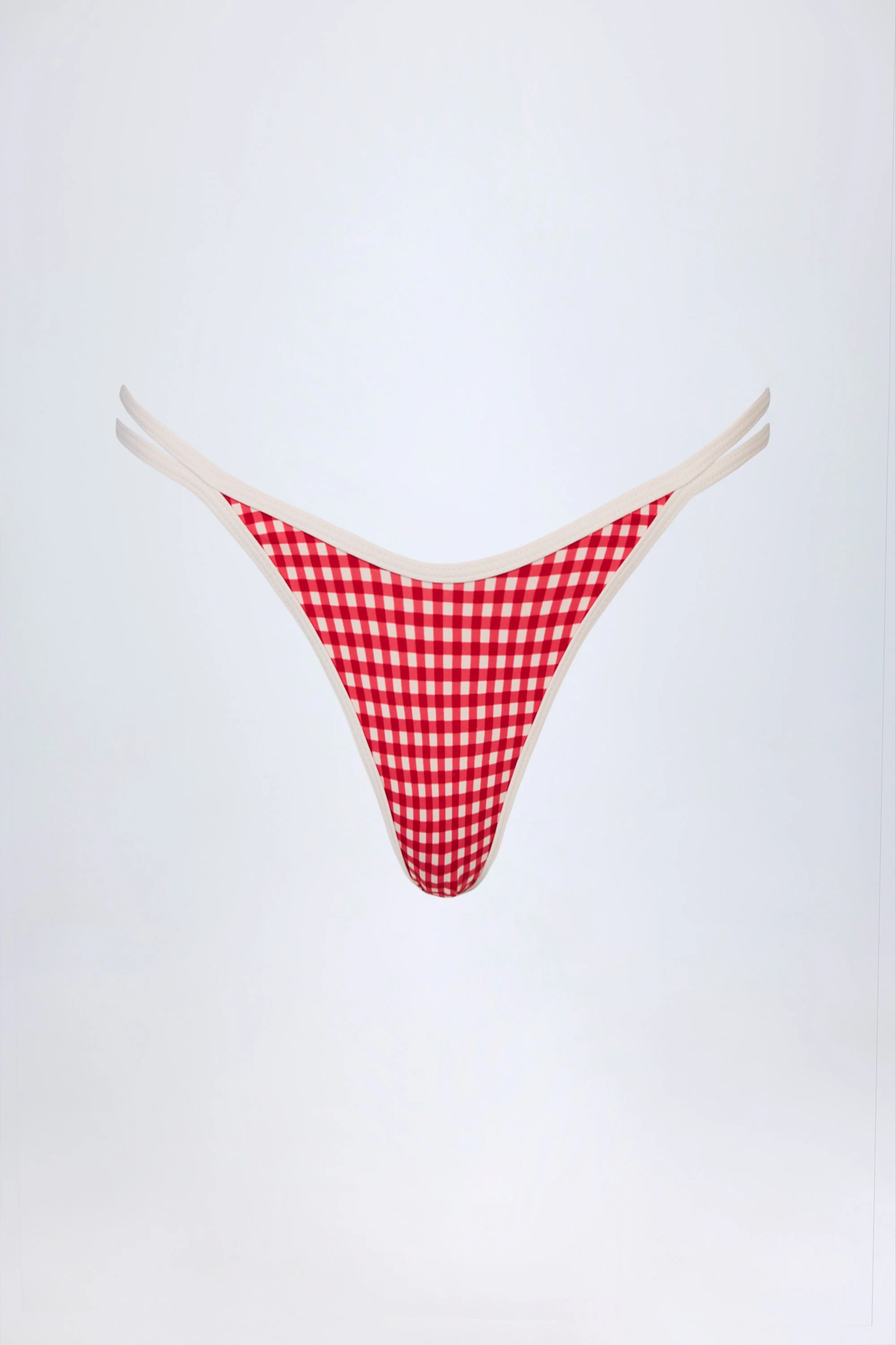 Double-Strap Cheeky Bikini Bottoms in Red Gingham - Image 3