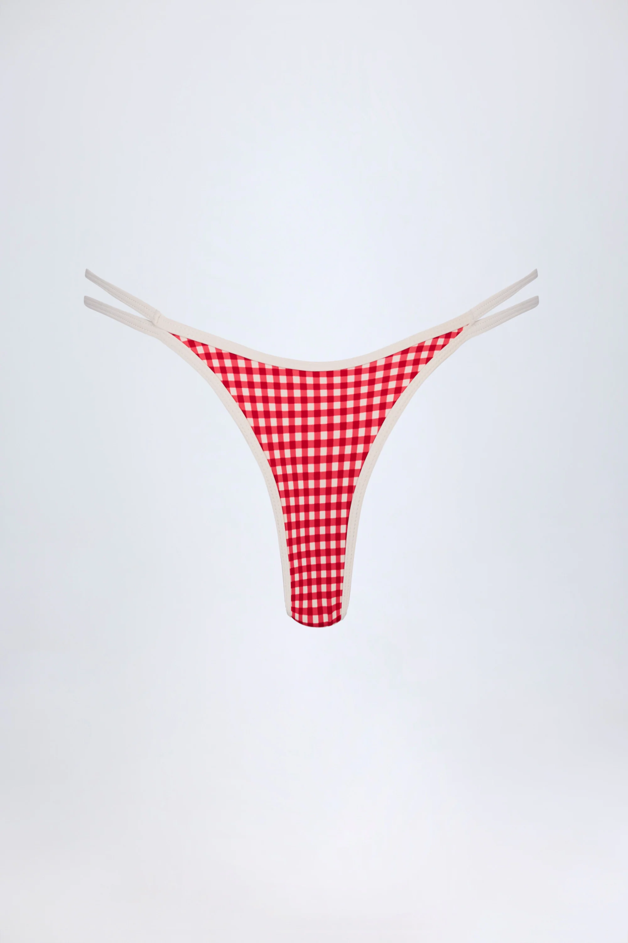 Double-Strap Cheeky Bikini Bottoms in Red Gingham - Image 4