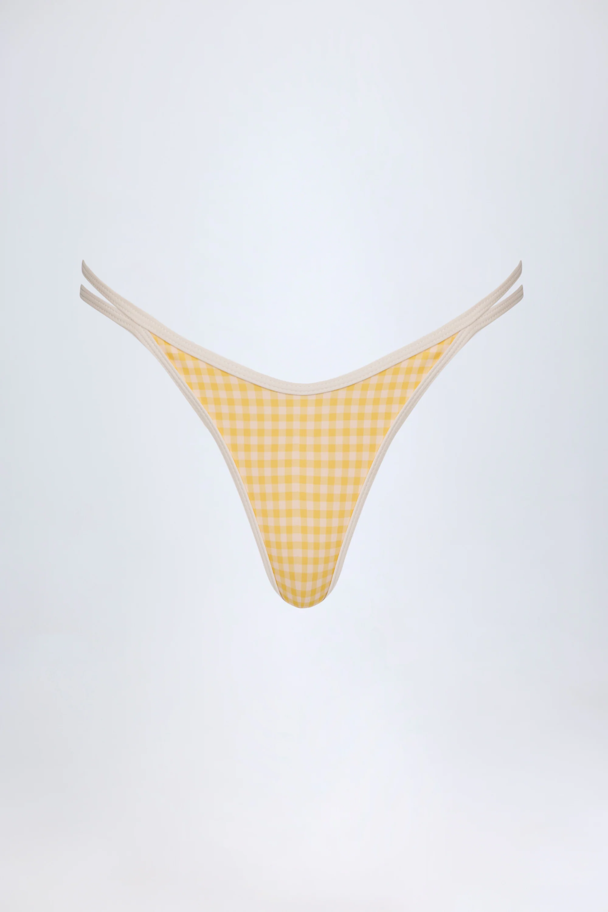 Double-Strap Cheeky Bikini Bottoms in Yellow Gingham - Image 4