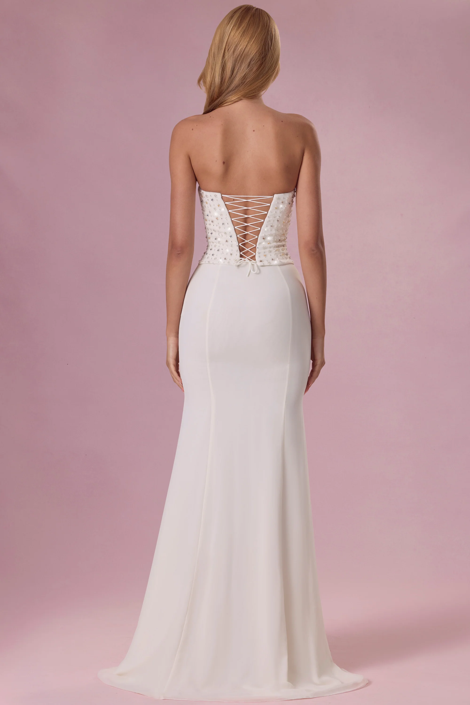 Embellished Corset Strapless Gown in Ivory - Image 6