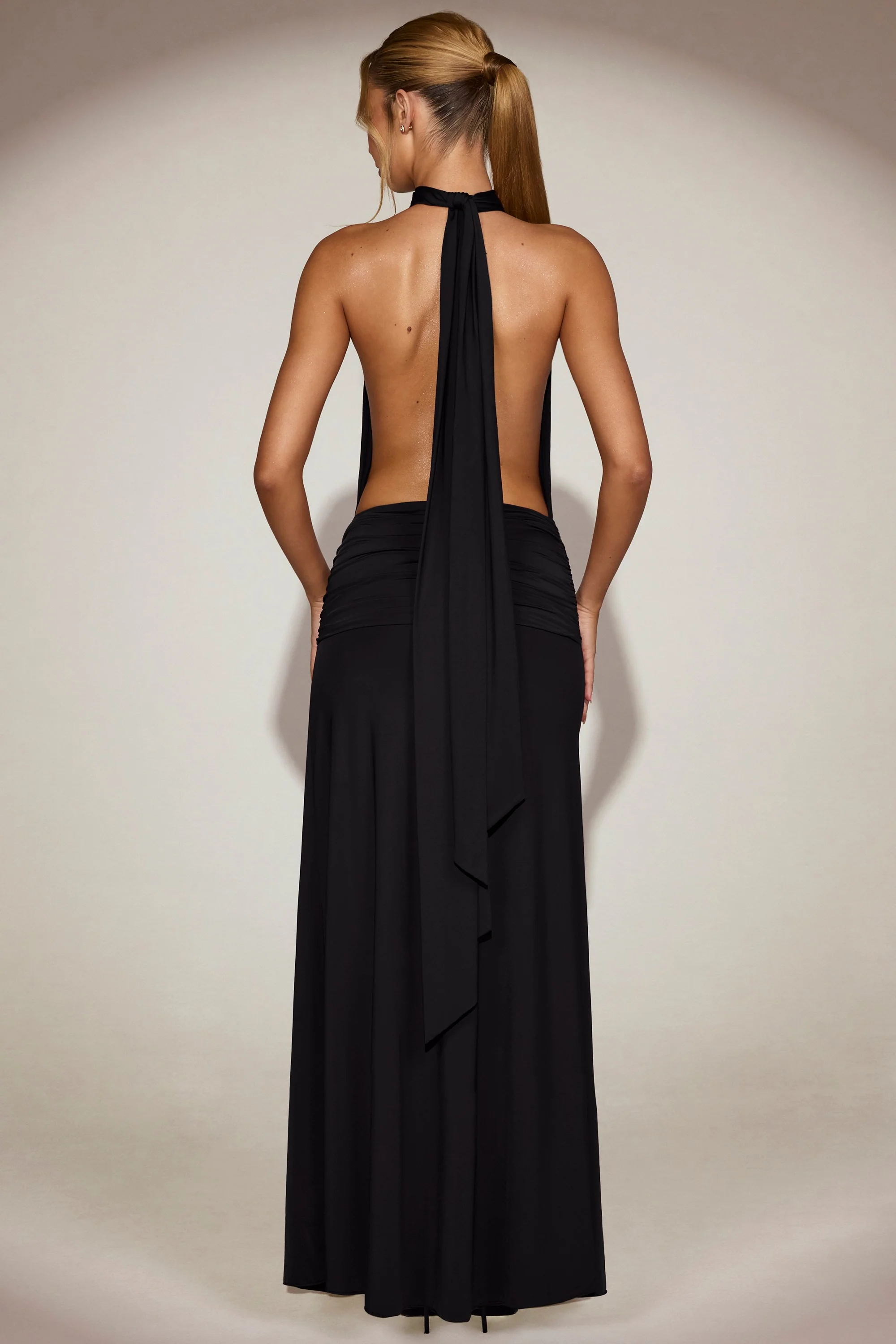 Soft-Jersey Halterneck Backless Maxi Dress in Black - Image 6