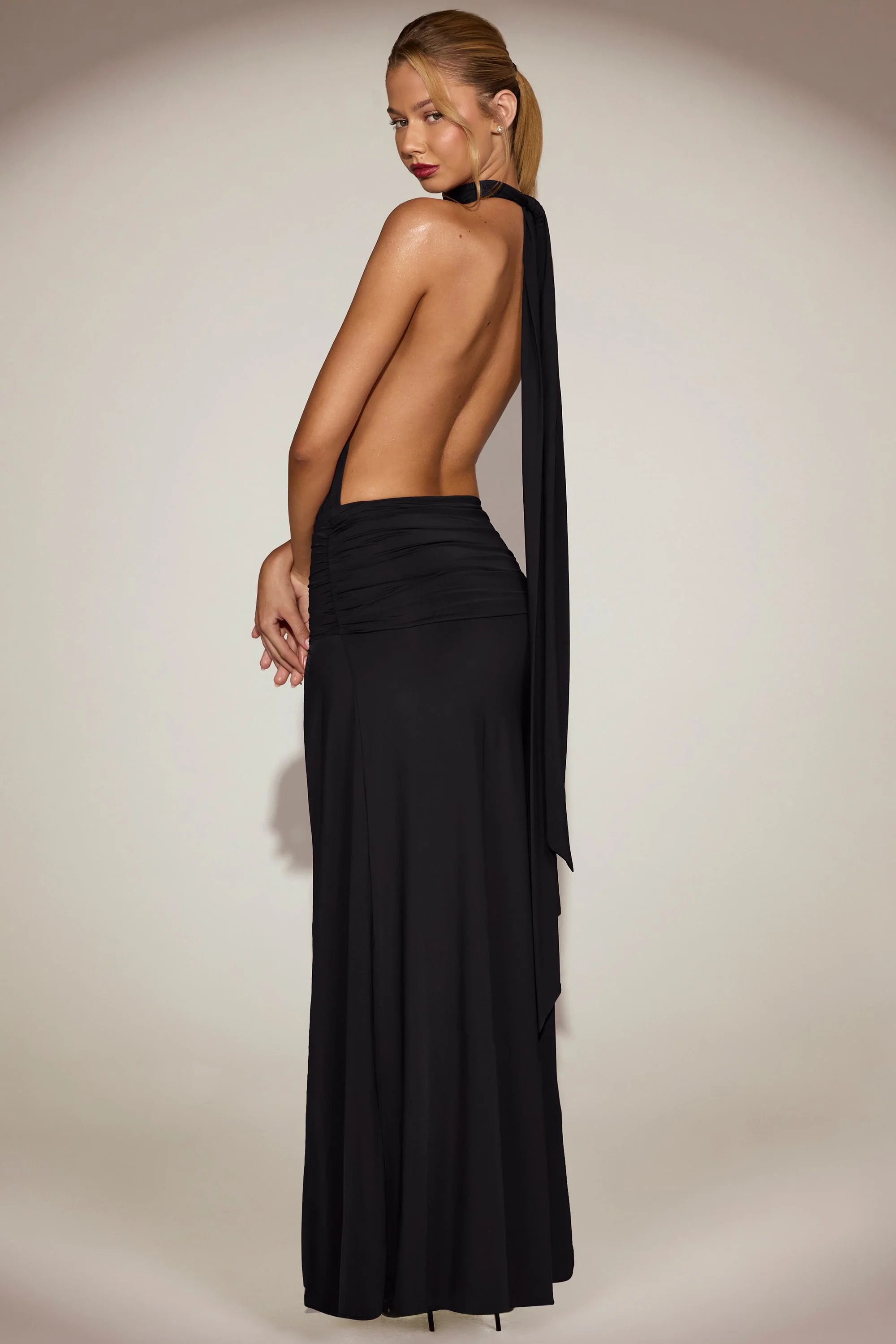 Soft-Jersey Halterneck Backless Maxi Dress in Black - Image 9