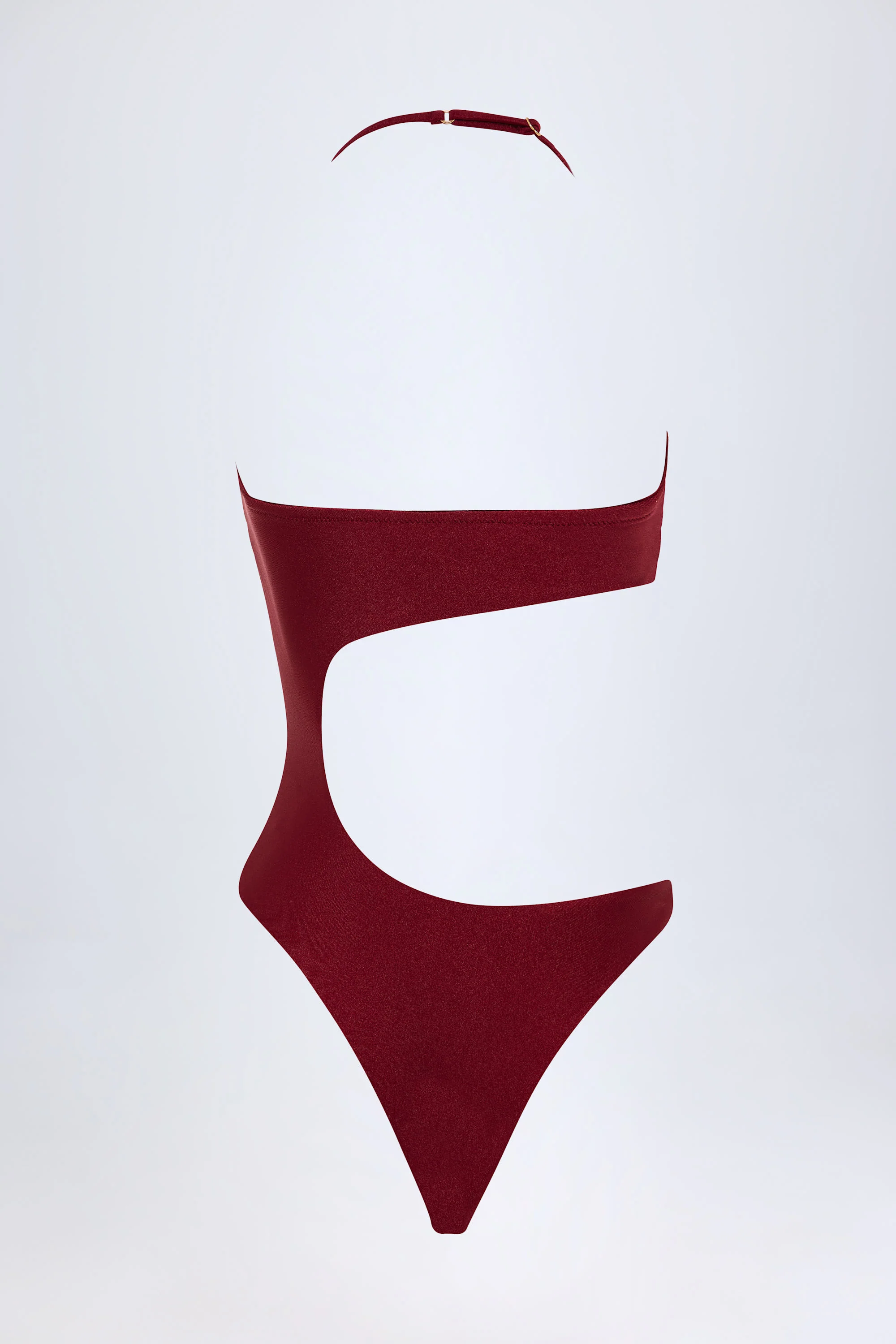 Bead-Embellished Cut-Out Bandeau Swimsuit in Dark Cherry - Image 4