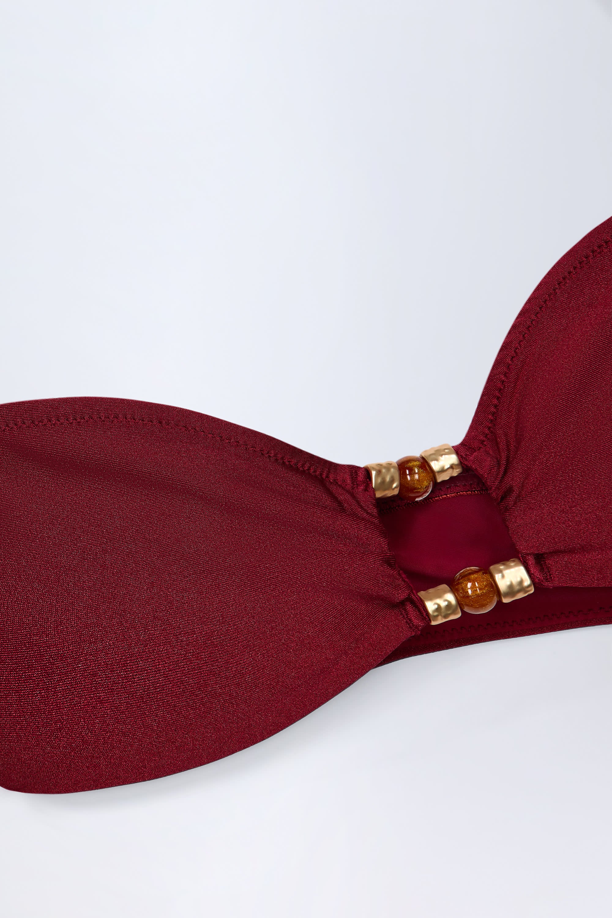 Bead-Embellished Cut-Out Bandeau Swimsuit in Dark Cherry - Image 5
