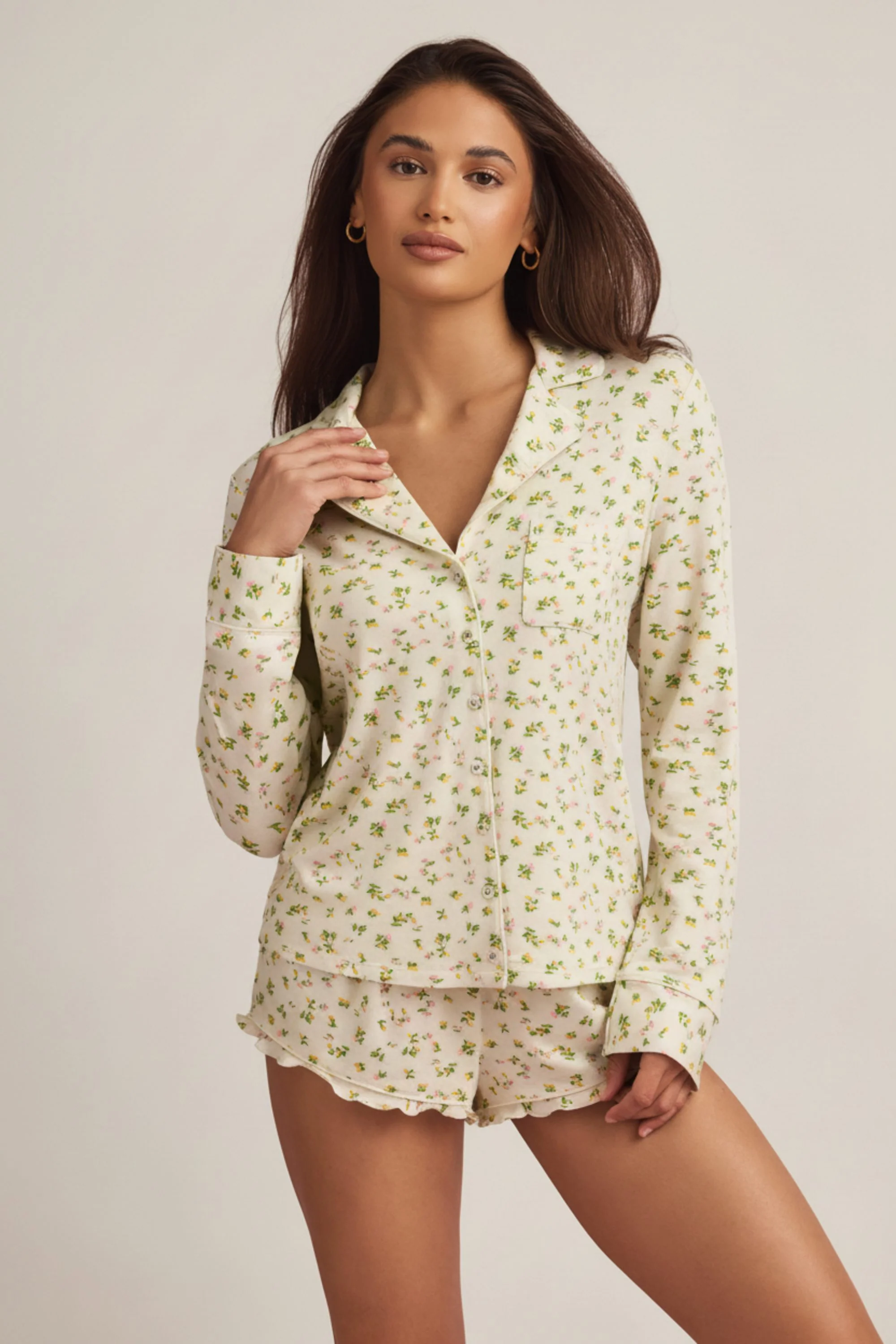 Modal Long-Sleeve Pyjama Top in Lemon Print - Image 4
