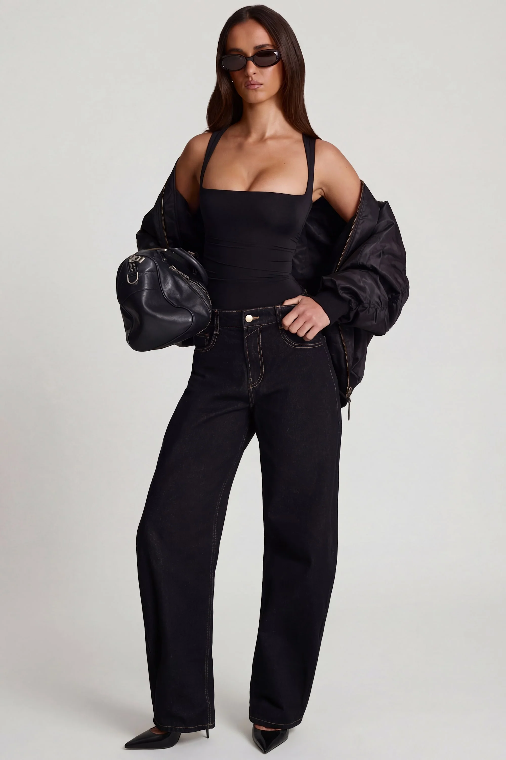 Soft Jersey Square-Neck Ruched Top in Black - Image 5