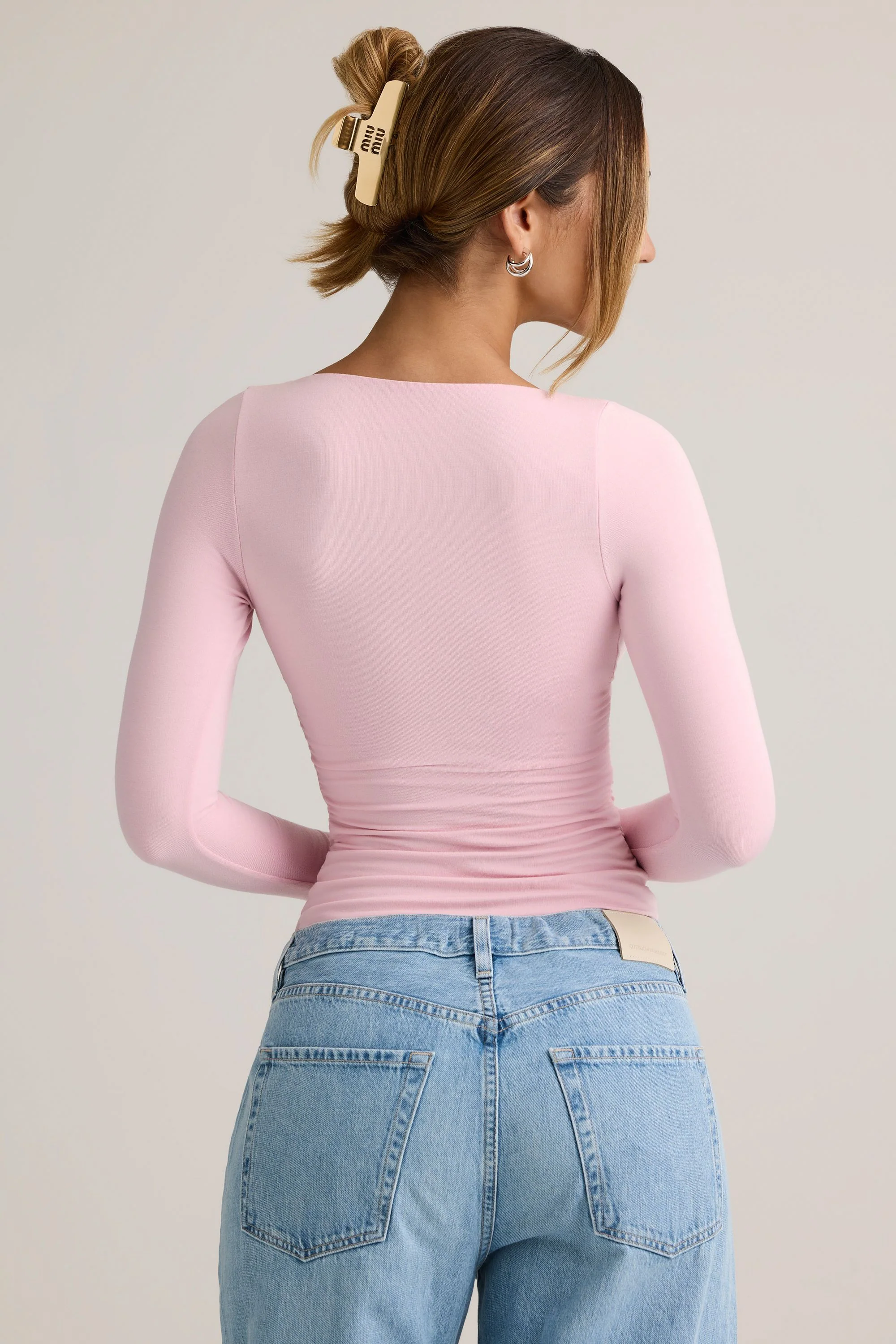 Modal Ruched Long-Sleeve Top in Baby Pink - Image 3