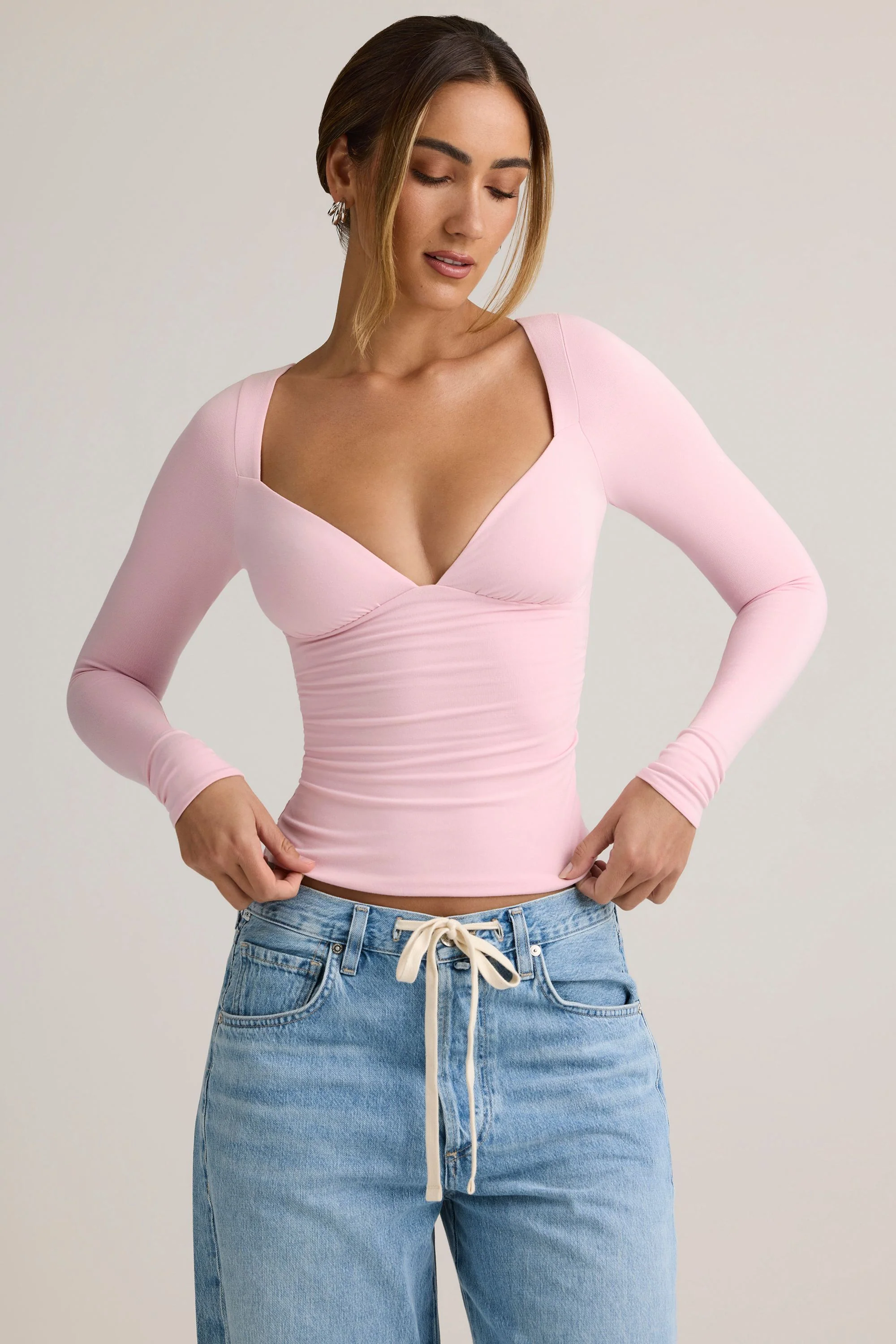 Modal Ruched Long-Sleeve Top in Baby Pink - Image 6