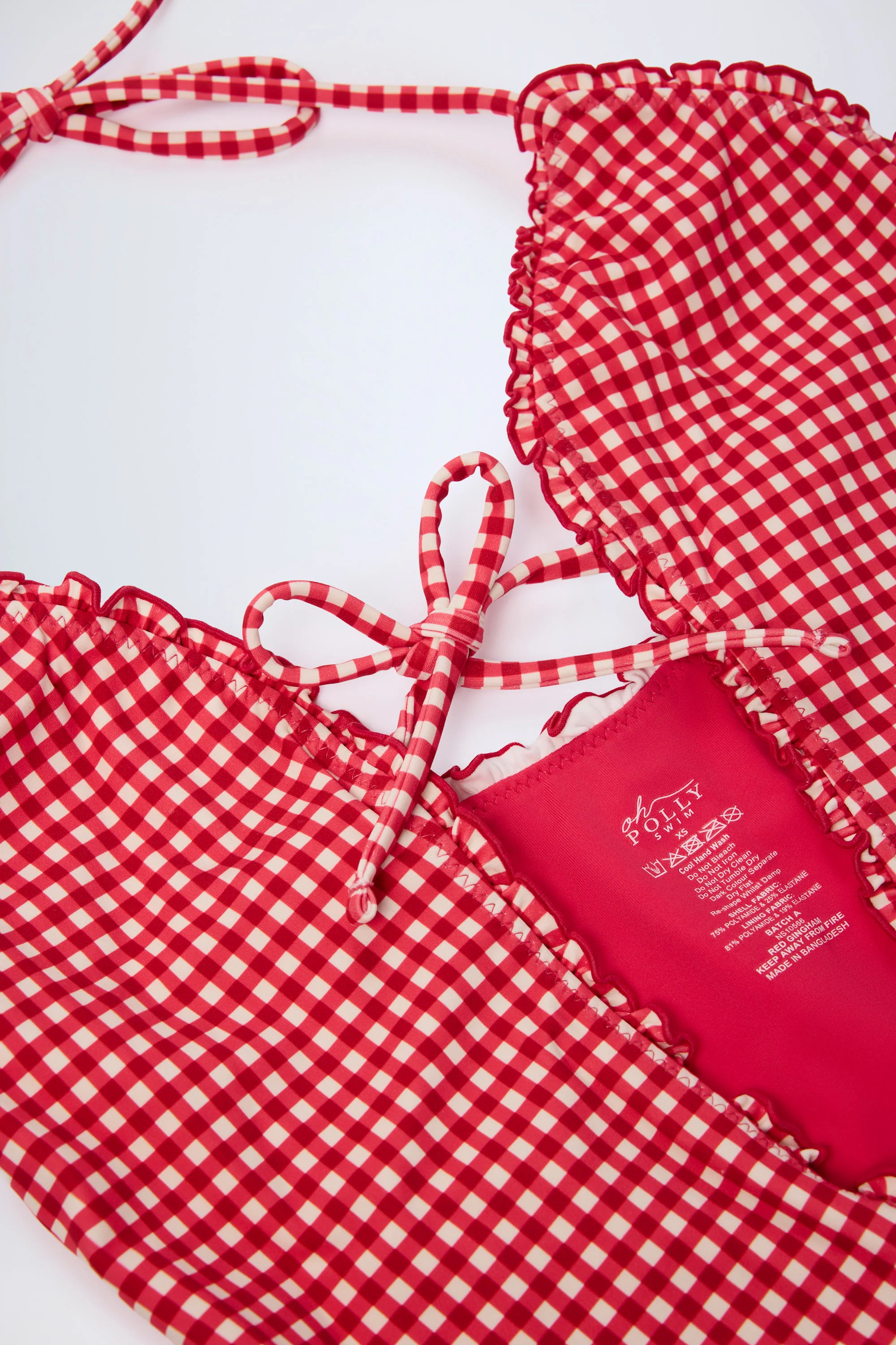 Ruffled Cut-Out Halterneck Swimsuit in Red Gingham - Image 6