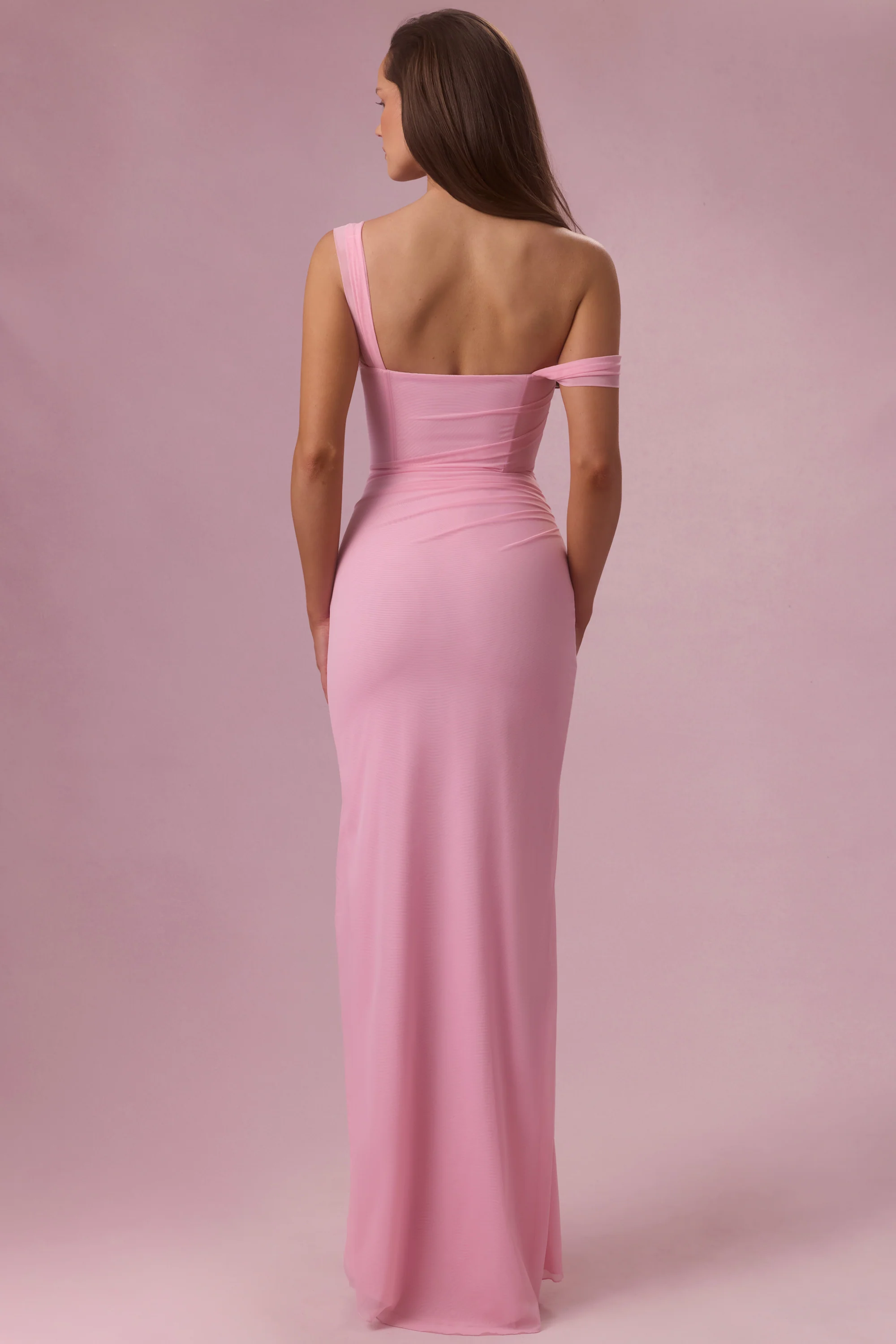 Mesh Draped Corset Gown in Candyfloss Pink - Image 3