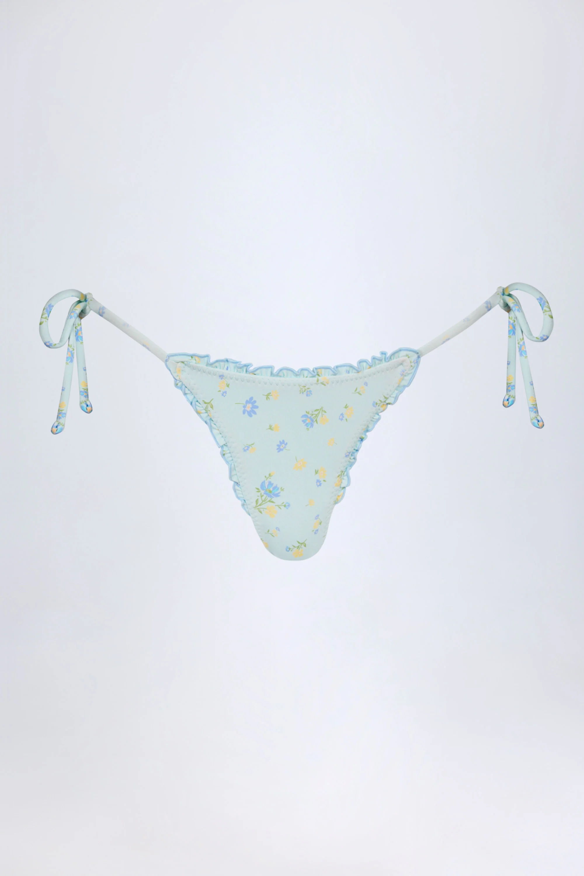 Side-Tie Thong Bikini Bottoms in Blue Floral - Image 3