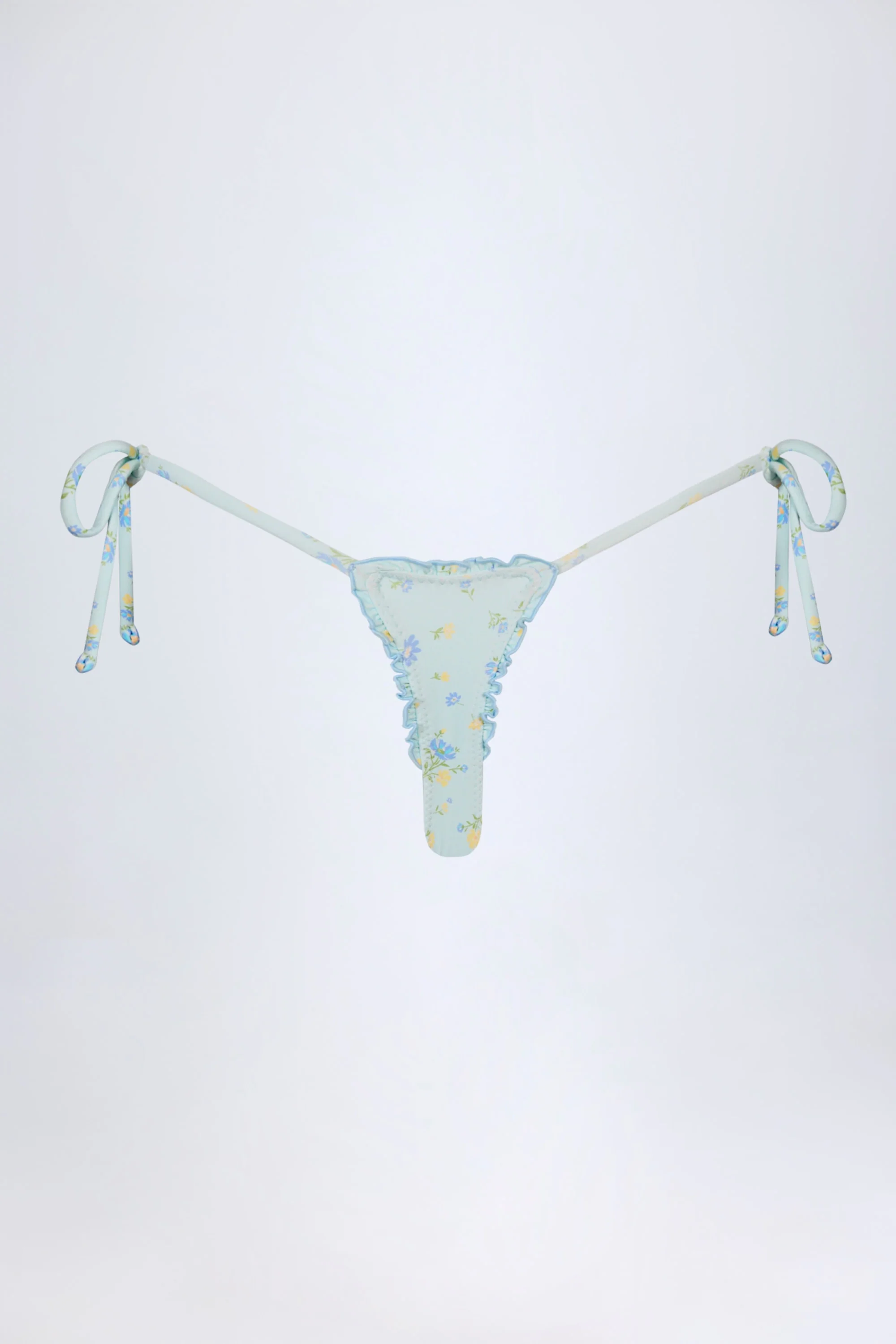 Side-Tie Thong Bikini Bottoms in Blue Floral - Image 4