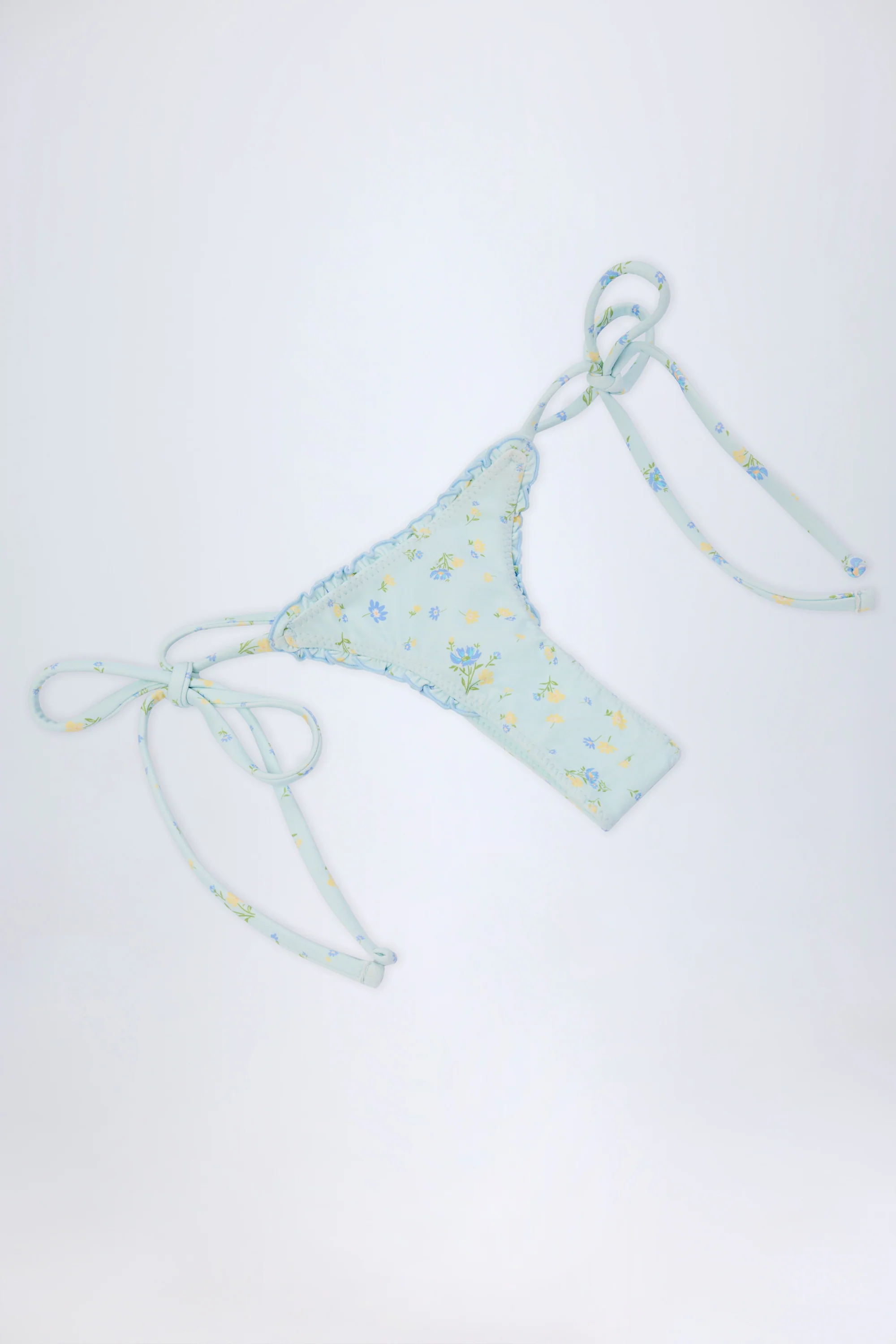 Side-Tie Thong Bikini Bottoms in Blue Floral - Image 6