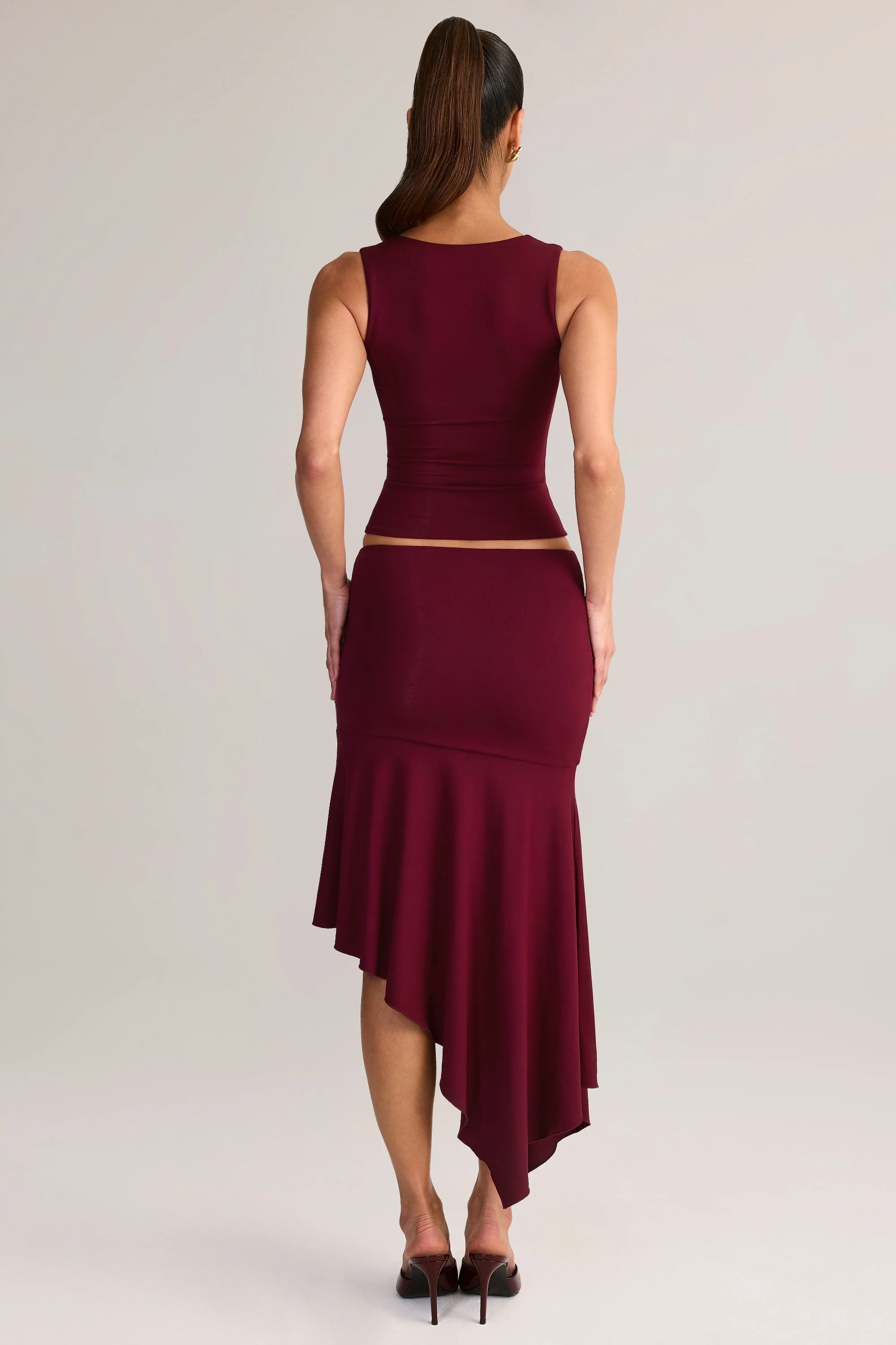 Modal Low-Rise Asymmetric Midaxi Skirt in Wine - Image 2