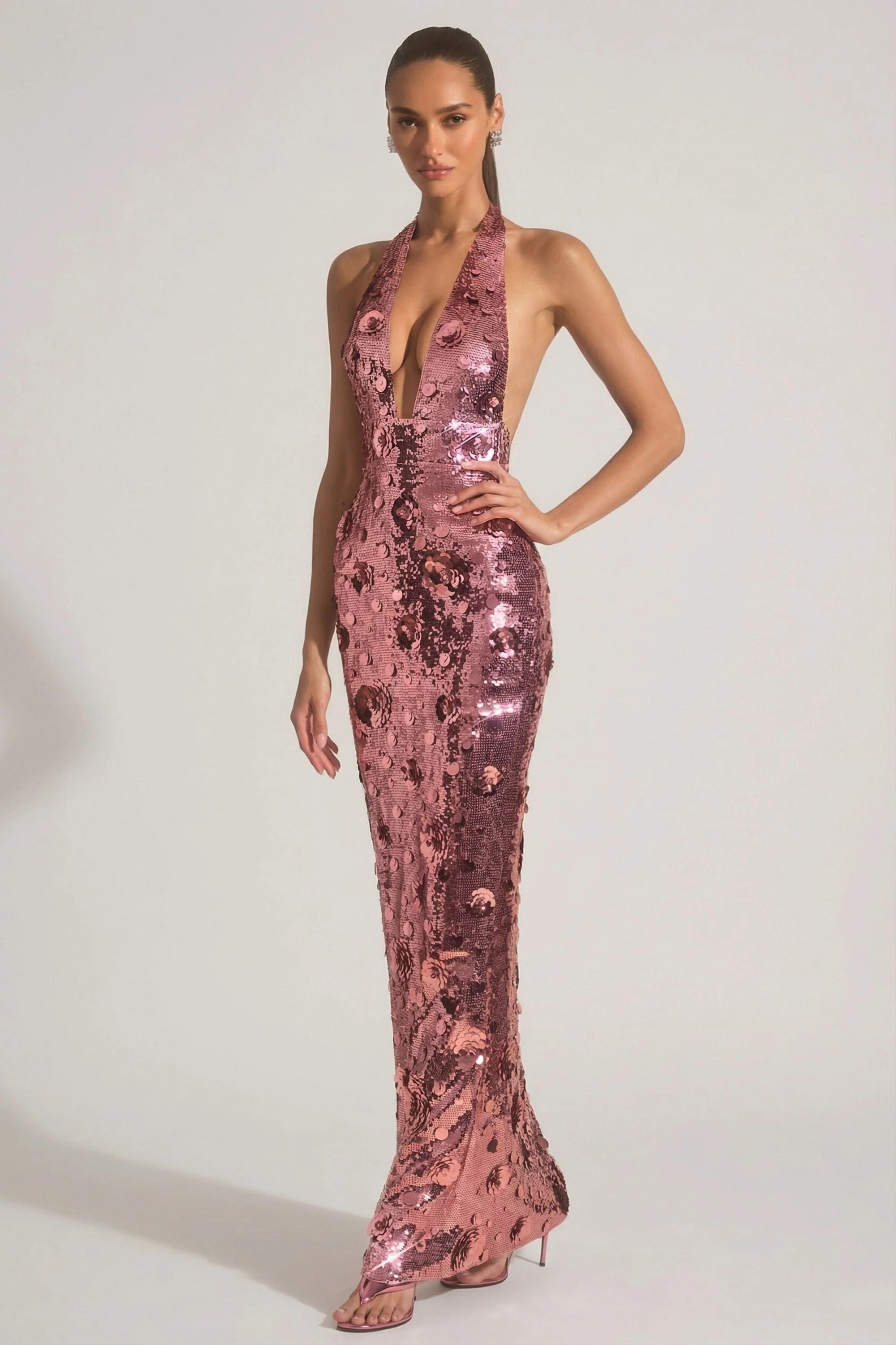 Sequin-Embellished Halterneck Maxi Dress in Pink - Image 6