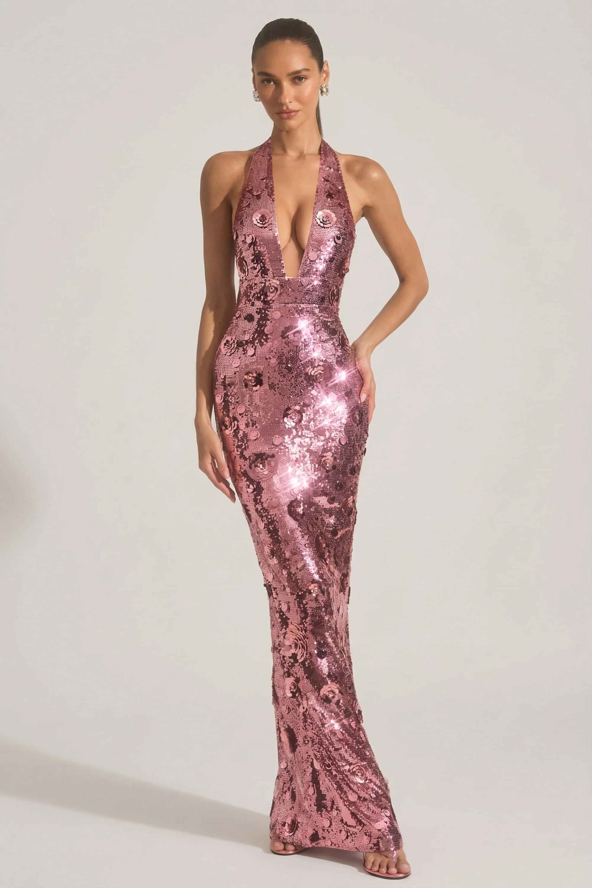 Sequin-Embellished Halterneck Maxi Dress in Pink - Image 7