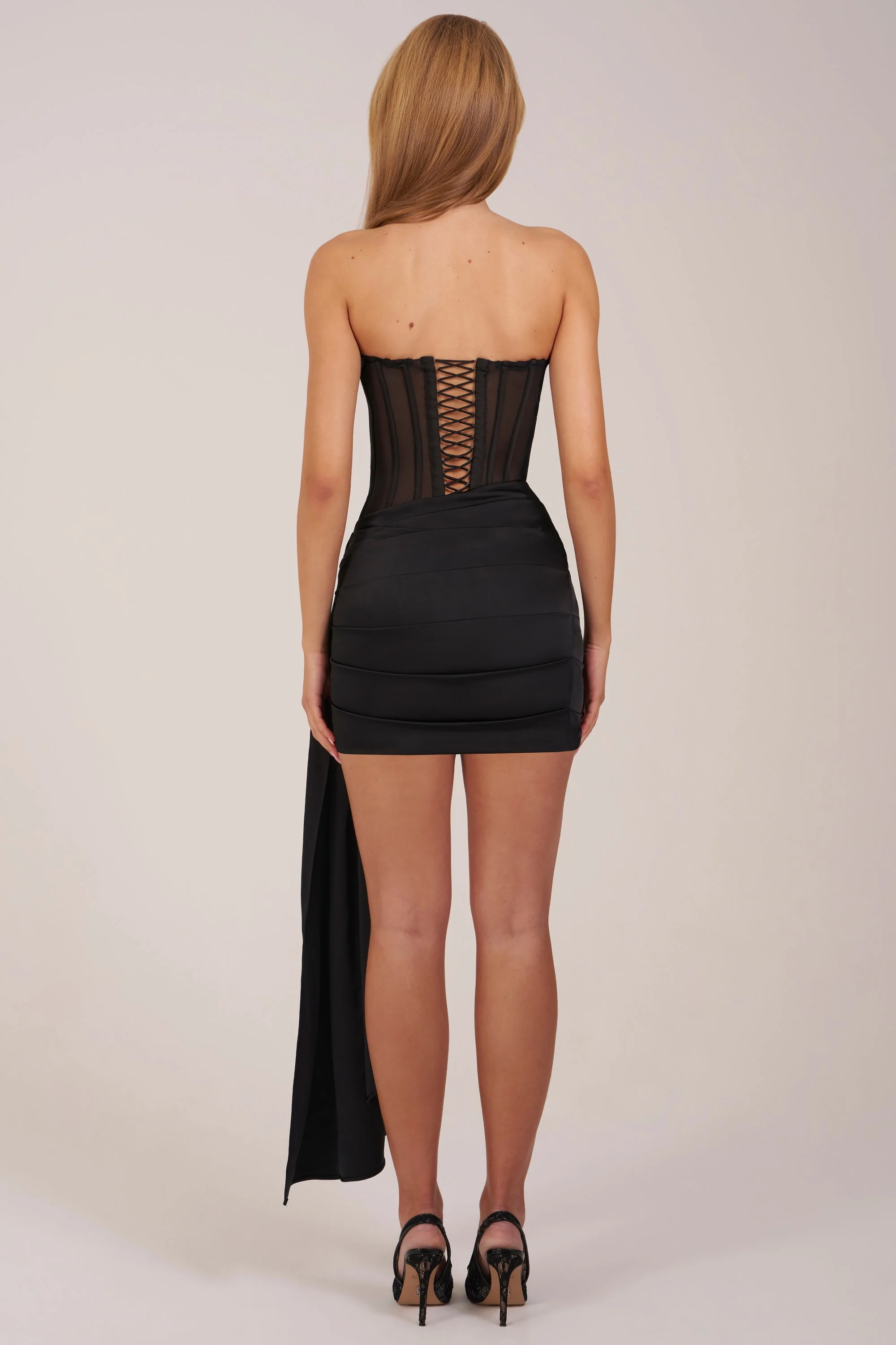 Bandeau Lace-Up Corset Mini Dress  in Black - Image 2