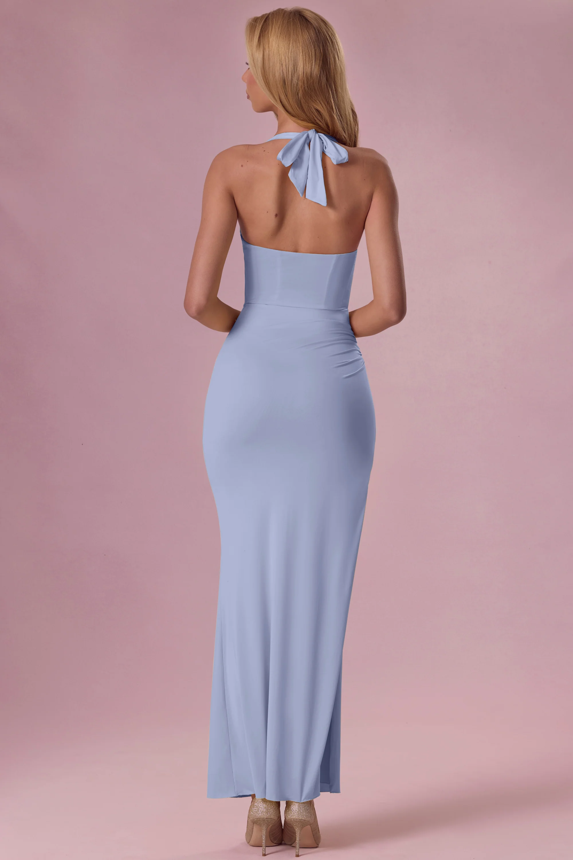 Jersey Corset Bridesmaid Dress in Powder Blue - Image 2