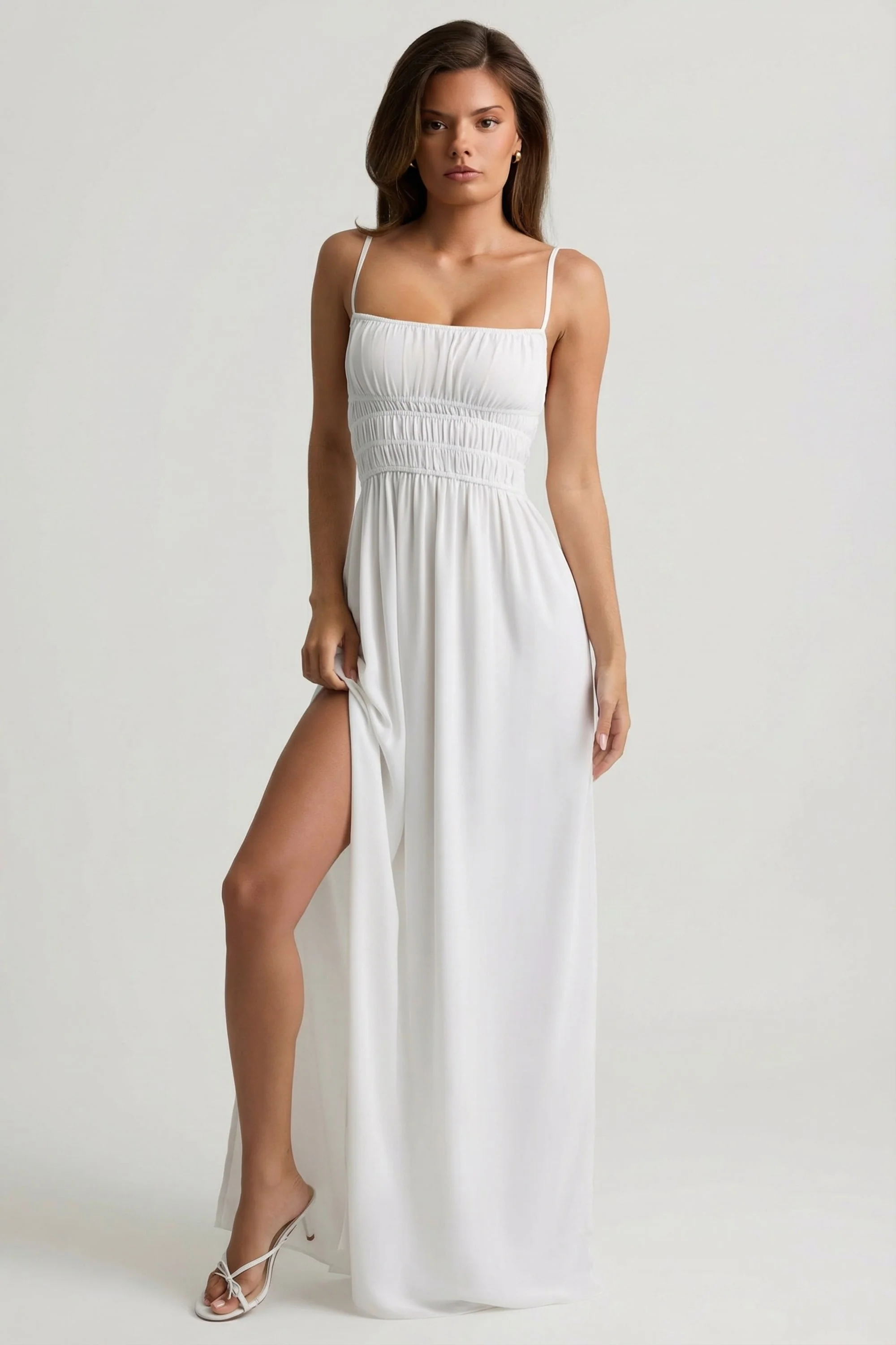 Shirred Camisole Maxi Dress in White - Image 7